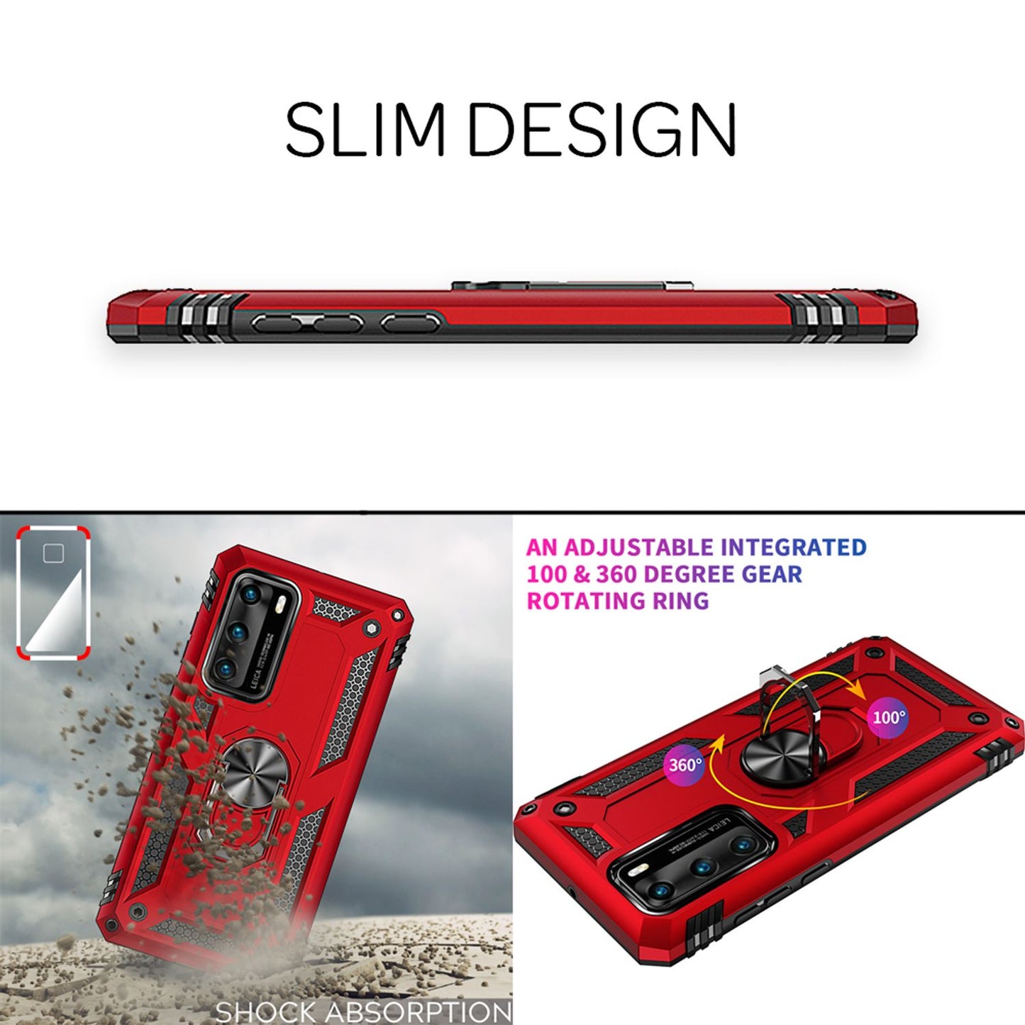 Etui NALIA RingDefend do Huawei P40 – ochrona RingDefend, hybrydowy materiał odporny na wstrząsy, chwytna powierzchnia, grubość 0,8 mm