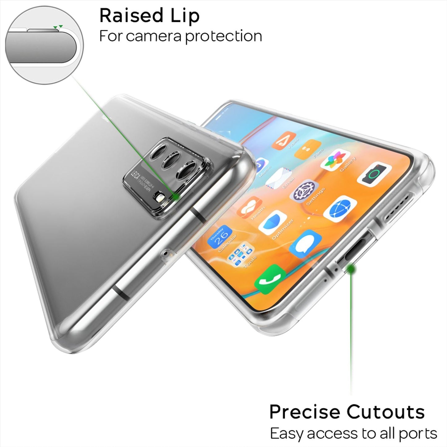 NALIA 360 Grad Handy Hülle - Huawei P40 Kompatibel, Transparente Hülle, Voller Rundumschutz