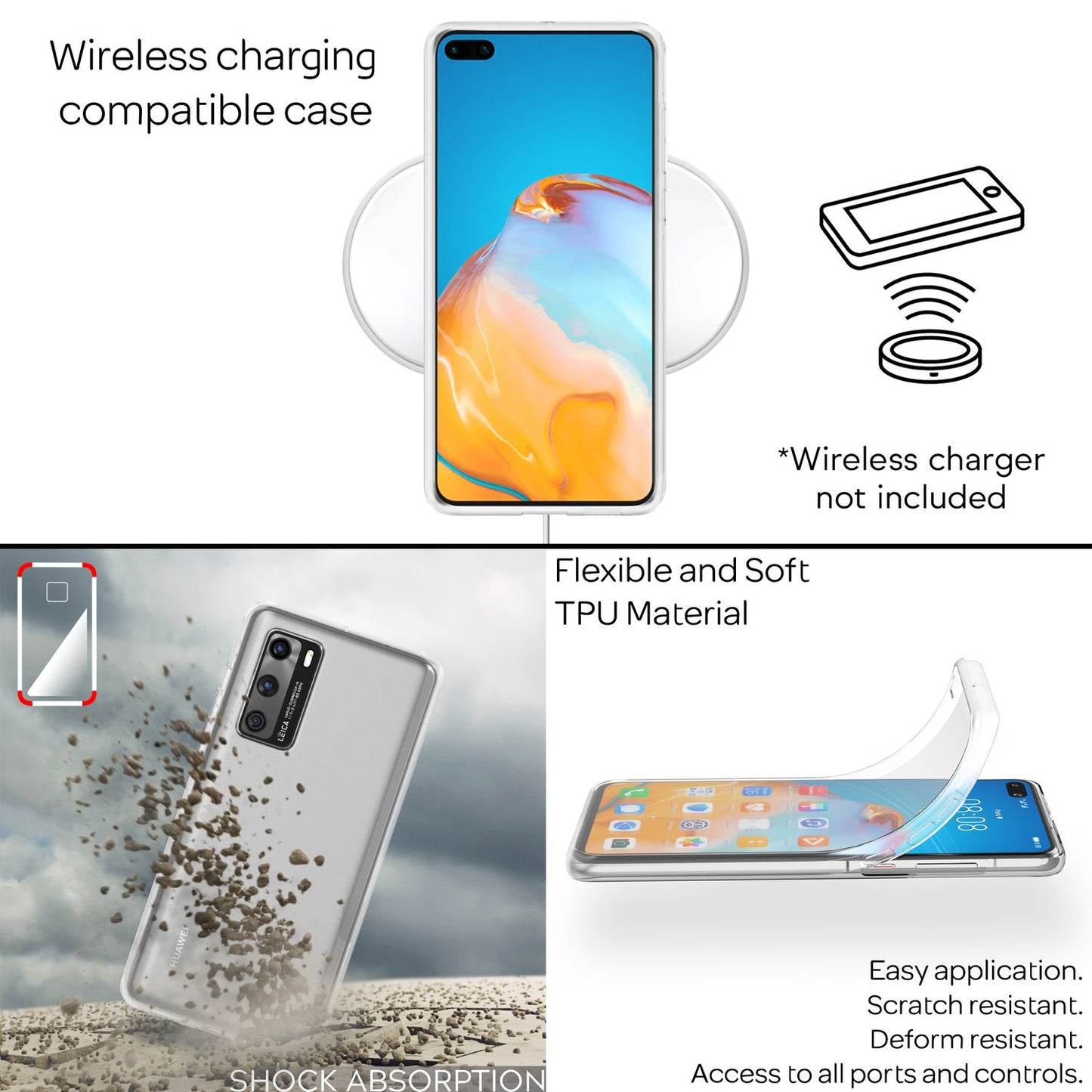 NALIA 360 Grad Handy Hülle - Huawei P40 Kompatibel, Transparente Hülle, Voller Rundumschutz