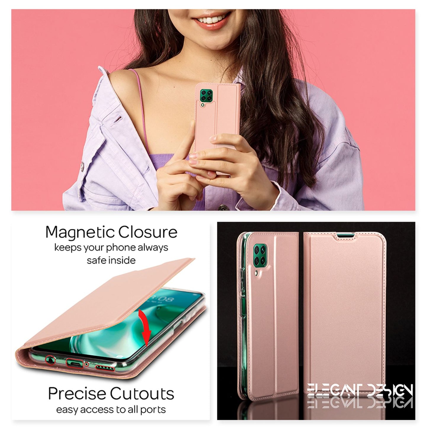 NALIA Huawei P40 Lite Klapphülle Kunstleder - 360 Grad Schutz Slim Wallet Kartenfächer