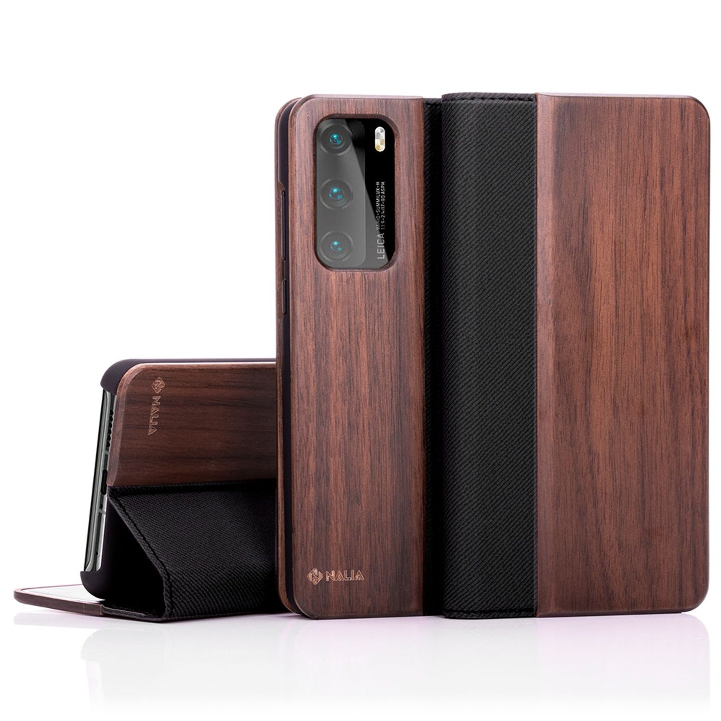 NALIA Huawei P40 Echt Holz Flip Case - Kartenkapazität 3 Karten, Größe Kompakt, 360 Grad Klappfunktion