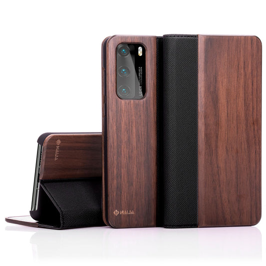 NALIA Huawei P40 Echt Holz Flip Case - Kartenkapazität 3 Karten, Größe Kompakt, 360 Grad Klappfunktion