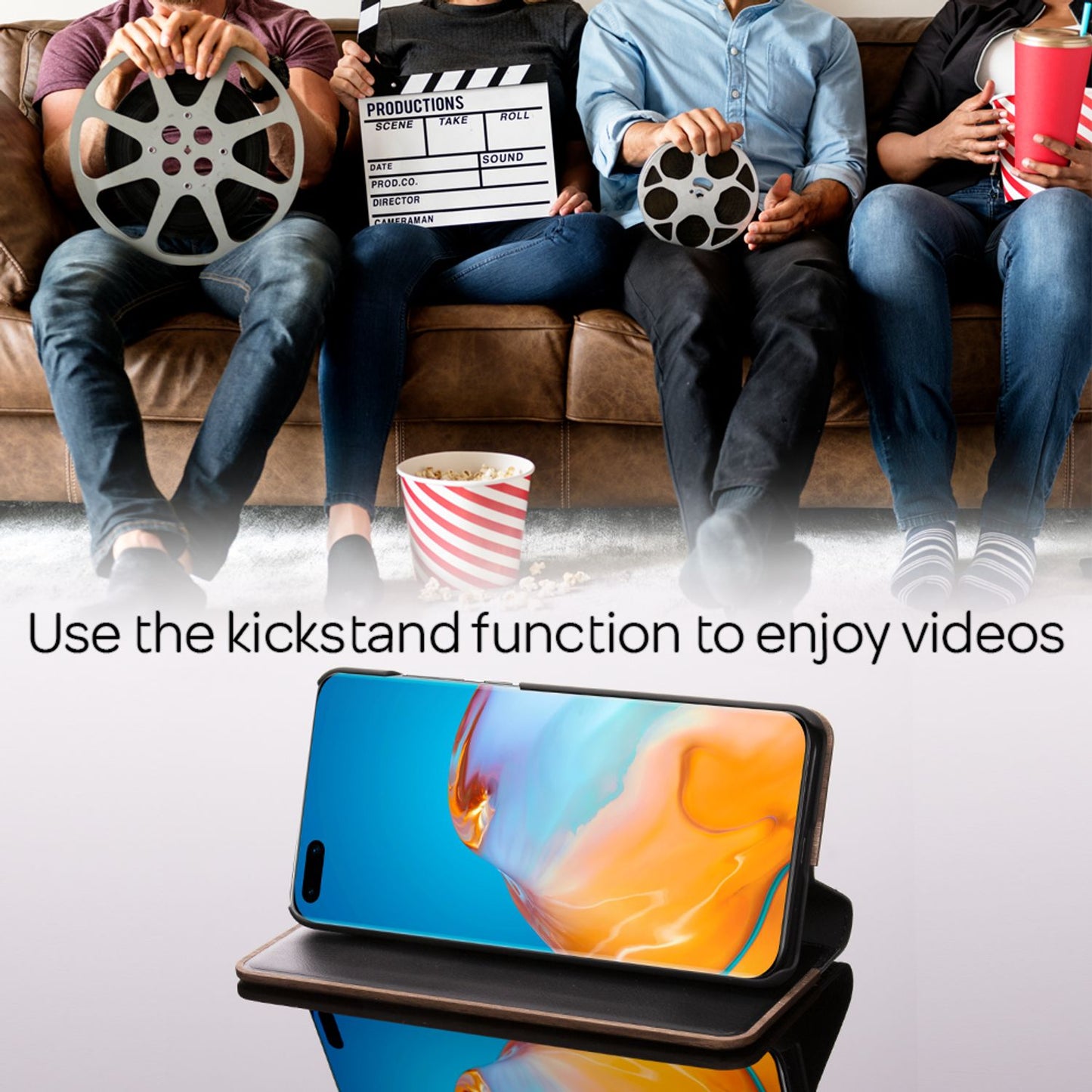 NALIA Huawei P40 Echt Holz Flip Case - Kartenkapazität 3 Karten, Größe Kompakt, 360 Grad Klappfunktion