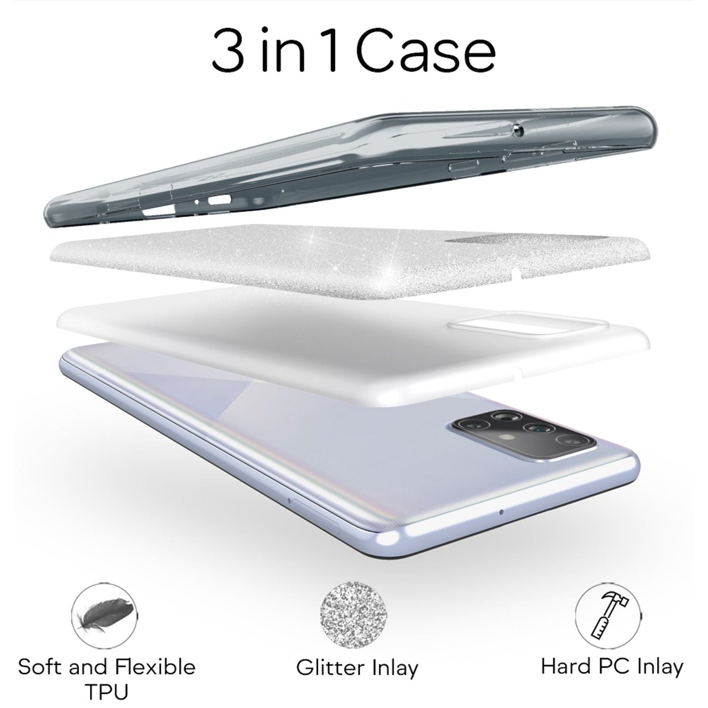 NALIA Glitzer Handyhülle für Samsung Galaxy A71, Bling Case Handy Schutz Strass Cover