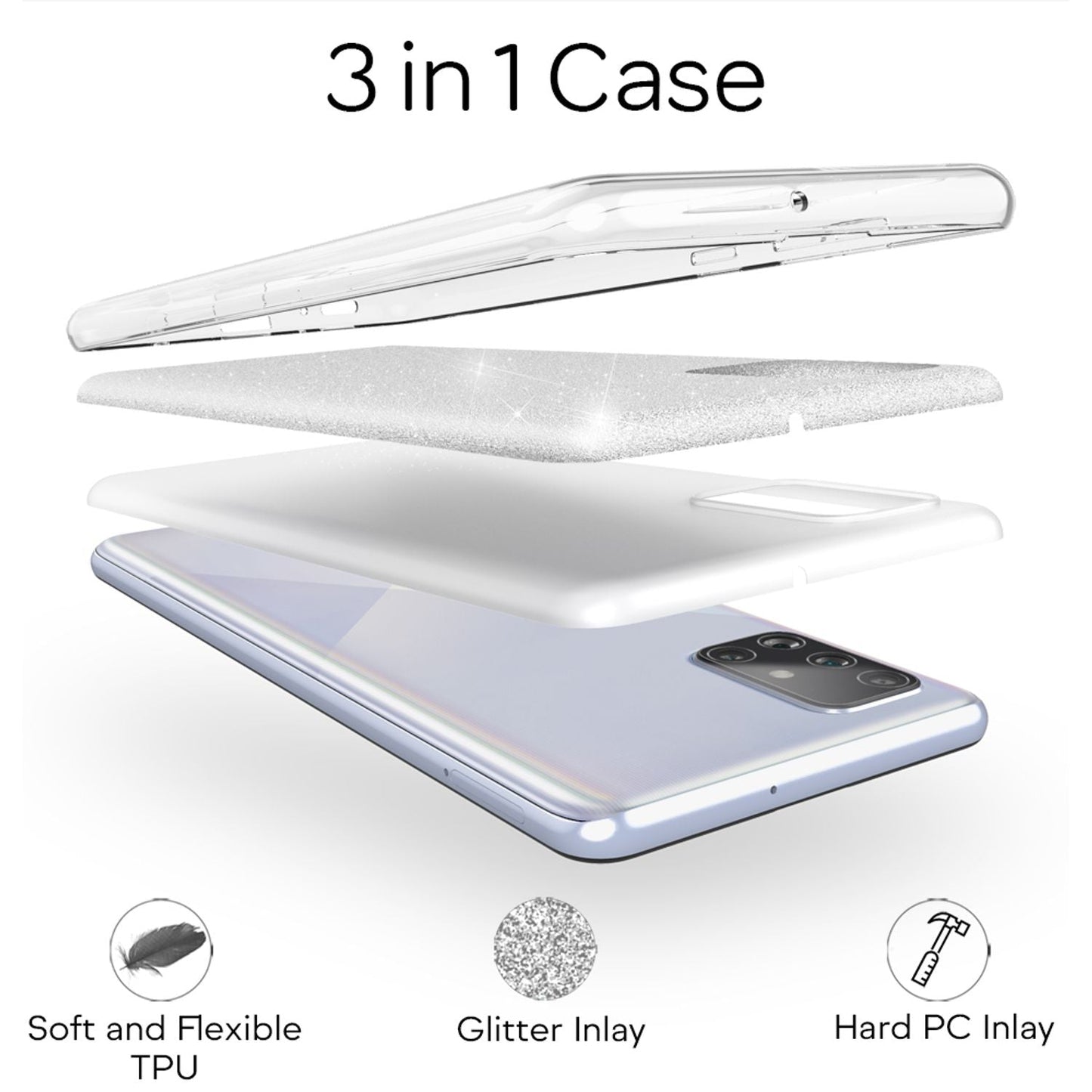 NALIA Glitzer Handyhülle für Samsung Galaxy A71, Bling Case Handy Schutz Strass Cover