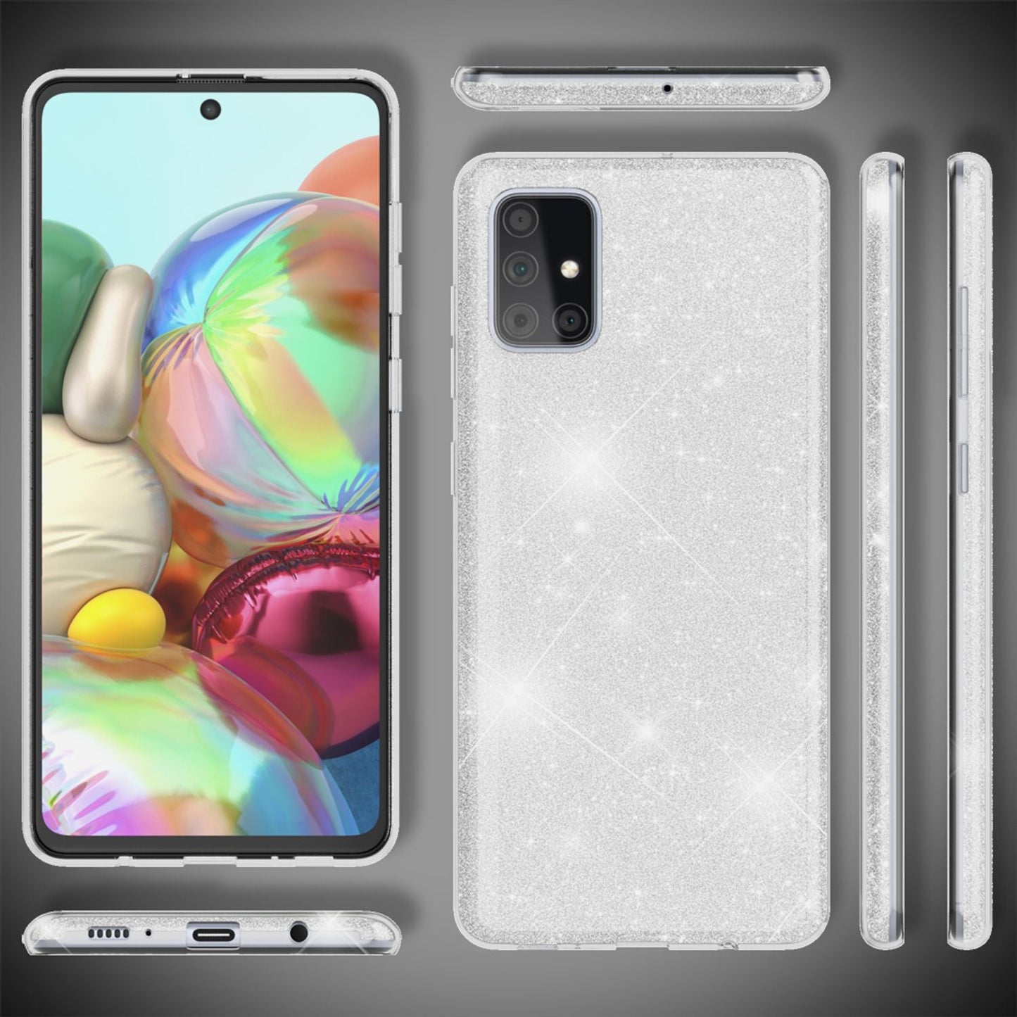 NALIA Glitzer Handyhülle für Samsung Galaxy A71, Bling Case Handy Schutz Strass Cover