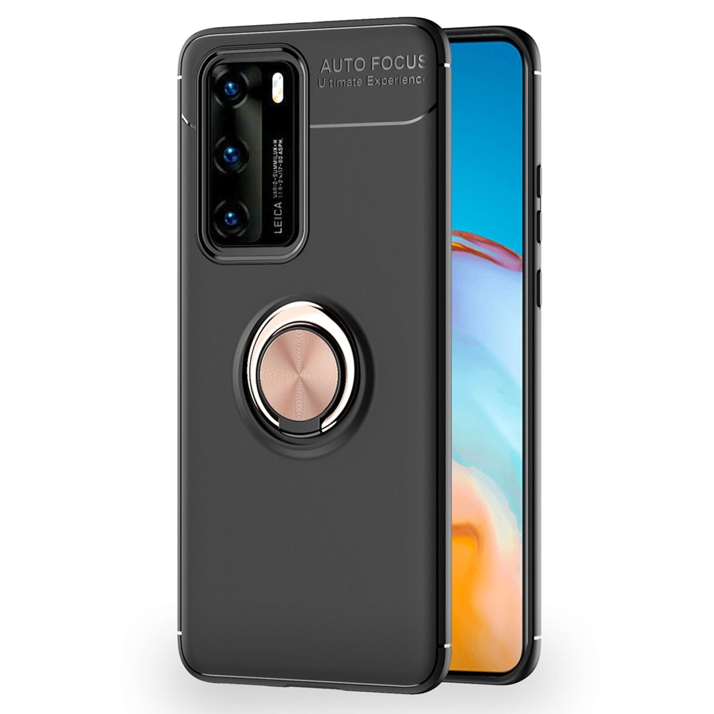 NALIA Ring Handy Hülle für Huawei P40, Dünnes Silikon Cover Case 360 Grad Halter