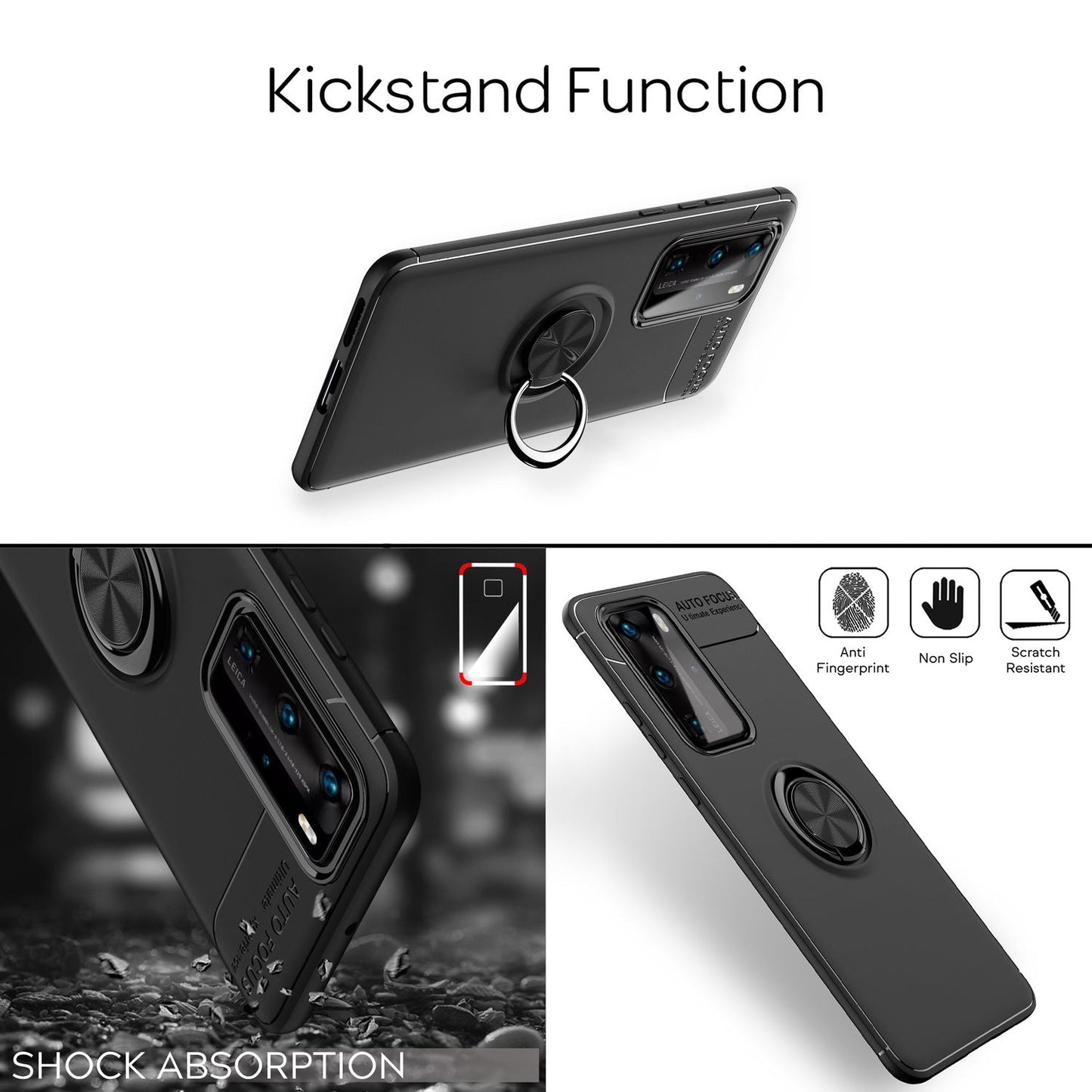 Etui NALIA Berlin Grip360 Ring – pasuje do Huawei P40 Pro, silikonowe, uchwyt na pierścionek 360 stopni, lekkie