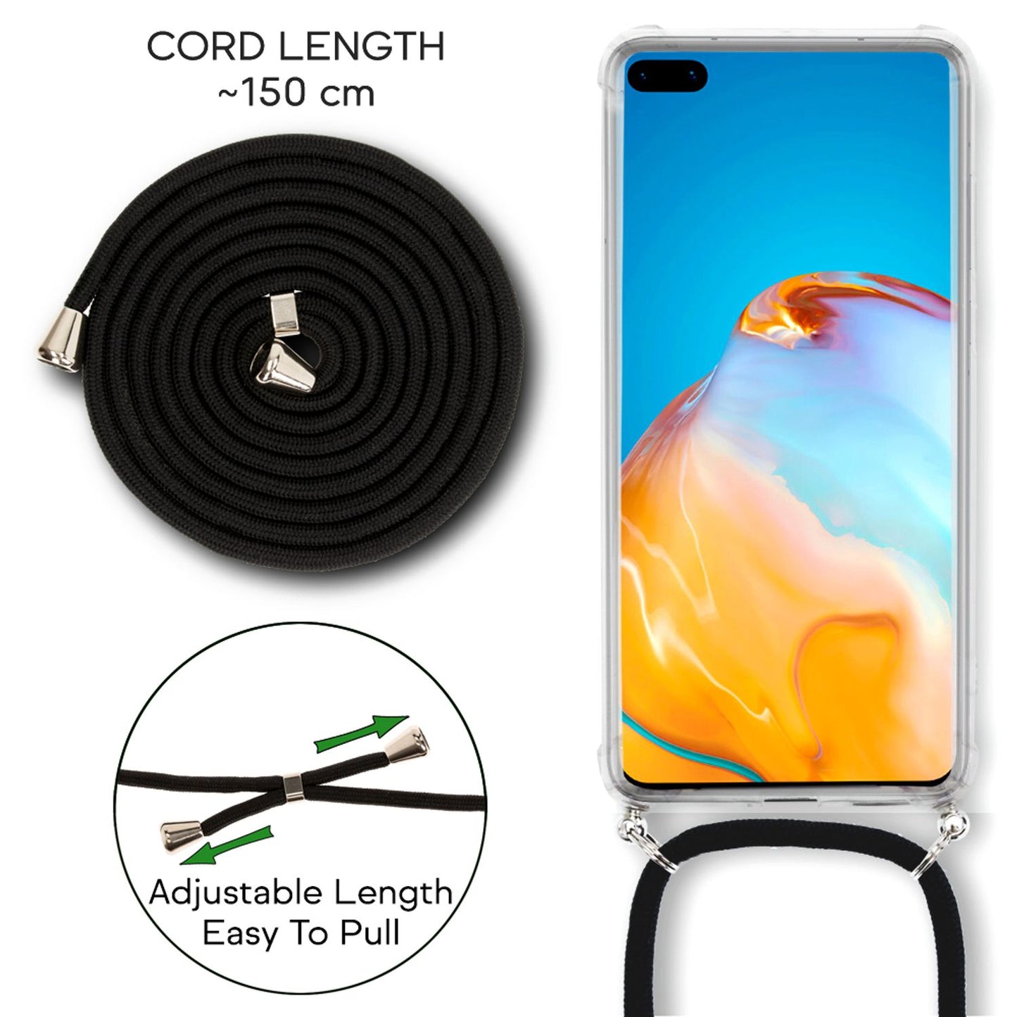 NALIA Huawei P40 Hülle Mit Kette - Kompakte Größe Material Kunstleder