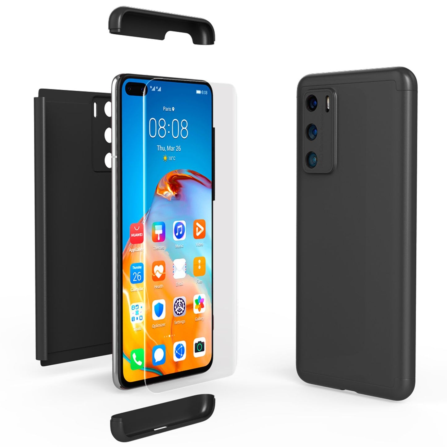 NALIA 360 Grad Handy Hülle für Huawei P40, Full Cover & Glas Case Rundum Bumper