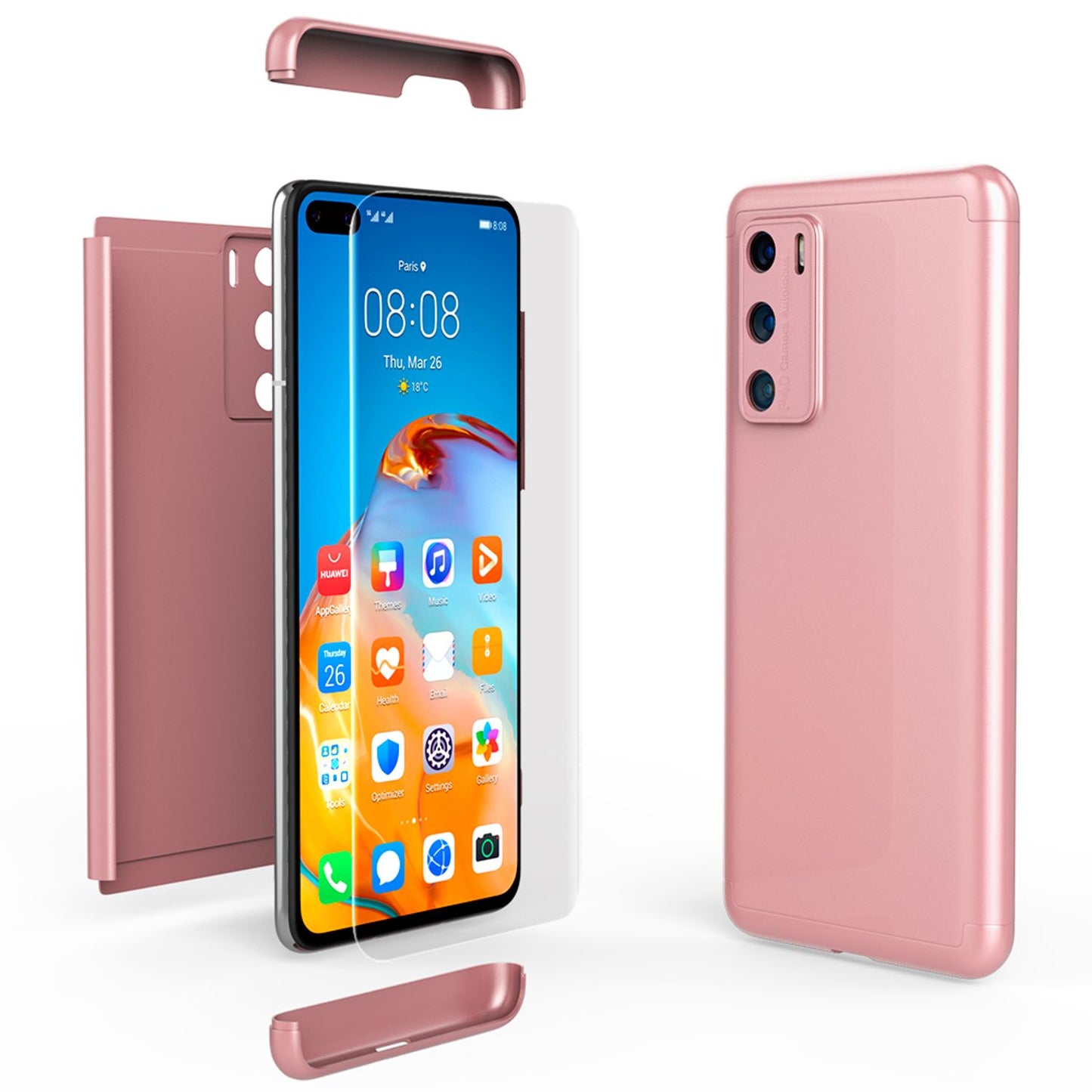 NALIA 360 Grad Handy Hülle für Huawei P40, Full Cover & Glas Case Rundum Bumper