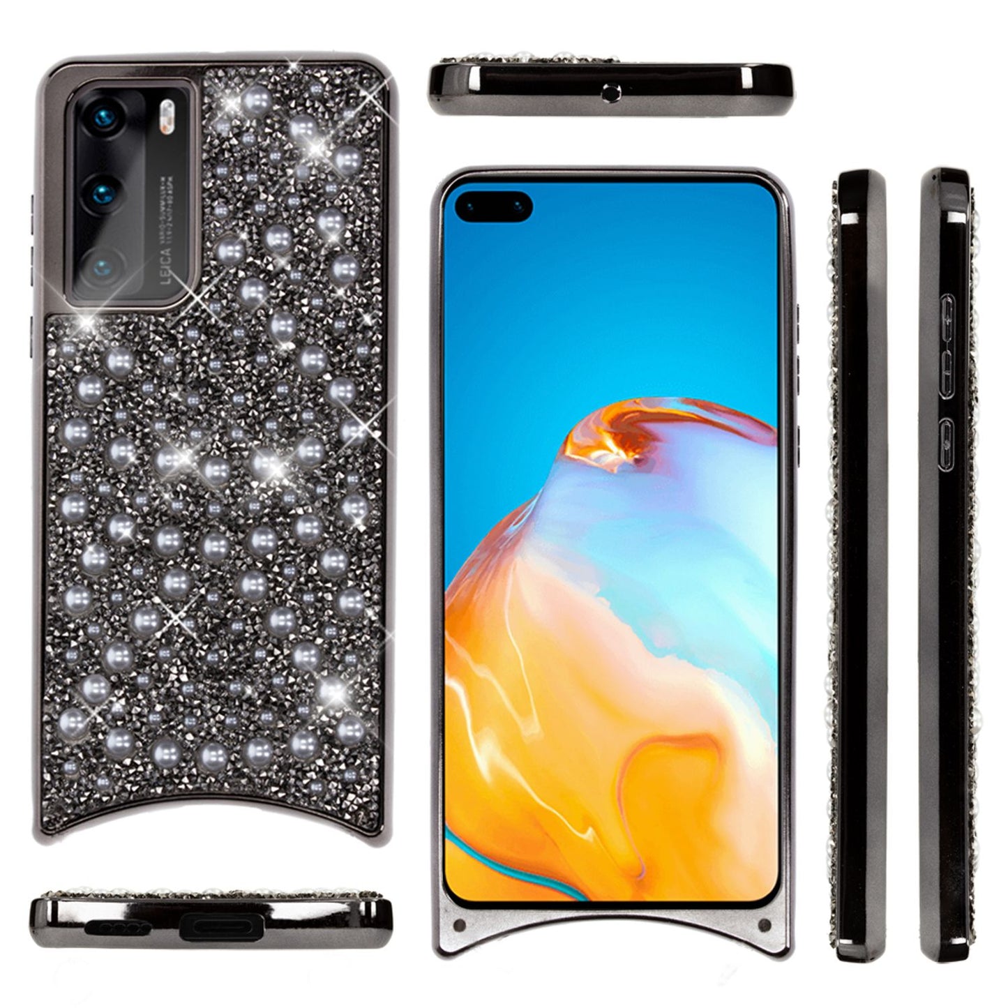 NALIA Glitzer Case mit Kette für Huawei P40, Handy Hülle Umhänge Band Cover Case