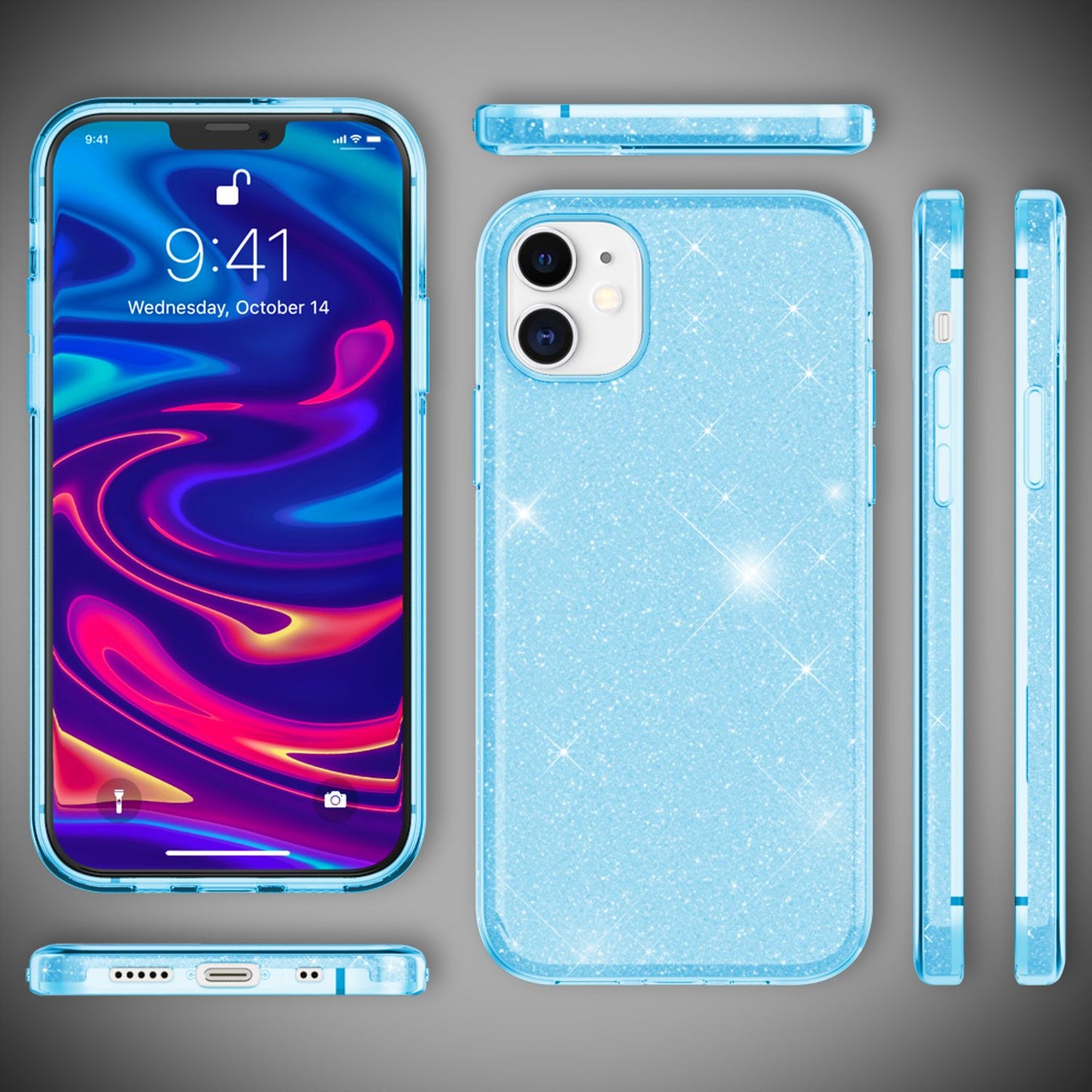 NALIA Glitzer Handy Hülle für iPhone 12 Mini, Bling Case Glitter Cover Schutz