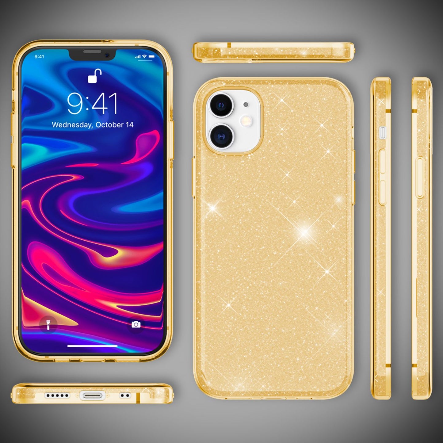 NALIA Glitzer Handy Hülle für iPhone 12 Mini, Bling Case Glitter Cover Schutz