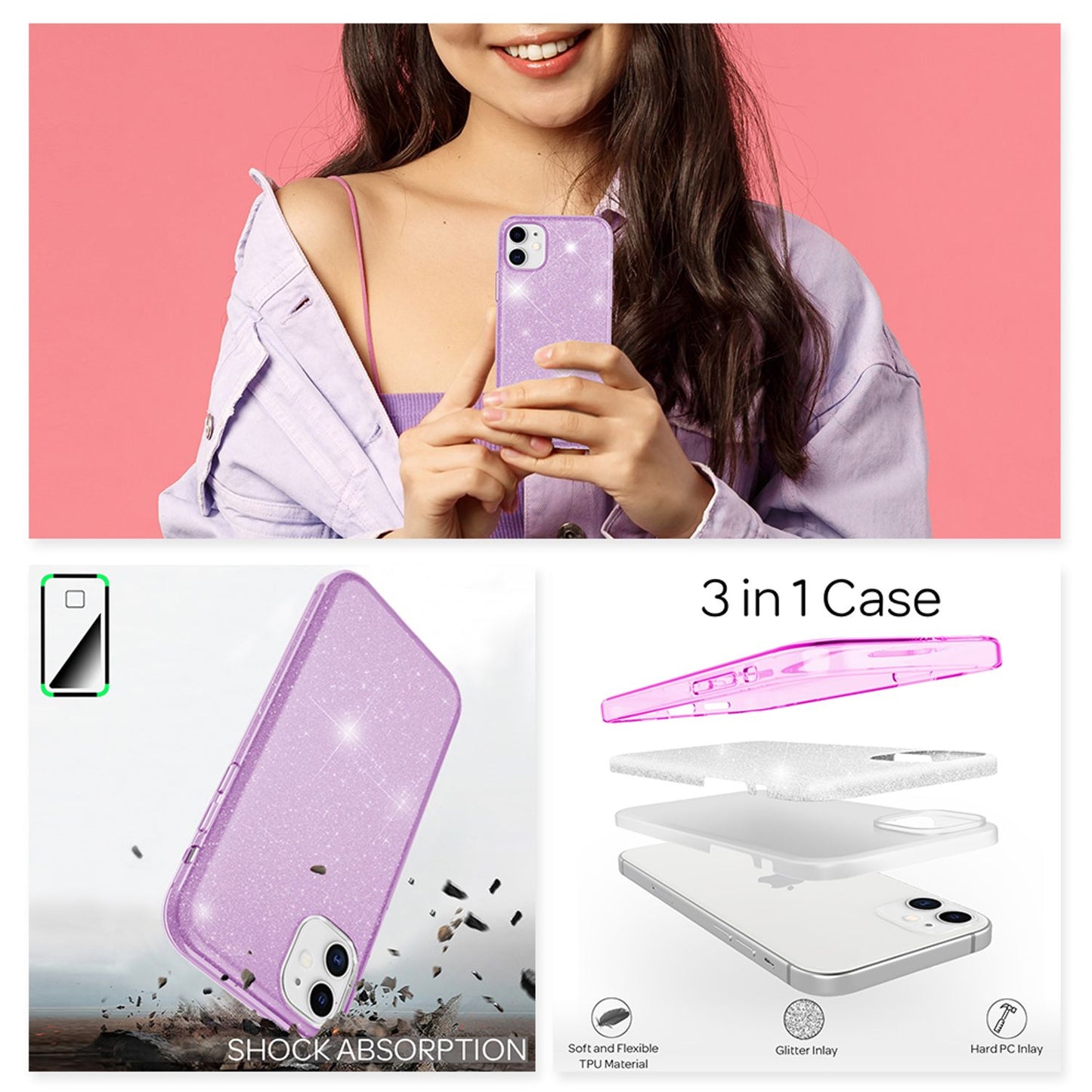 NALIA Glitzer Handy Hülle für iPhone 12 Mini, Bling Case Glitter Cover Schutz