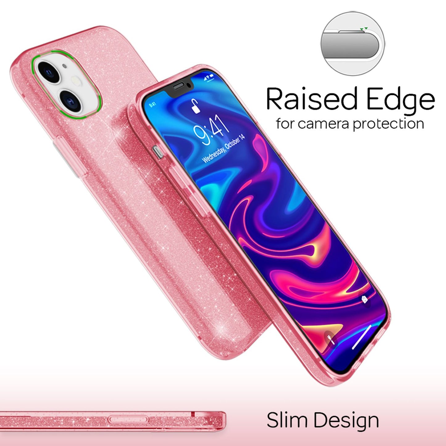 NALIA Glitzer Handy Hülle für iPhone 12 / 12 Pro, Bling Case Case Schutz Cover