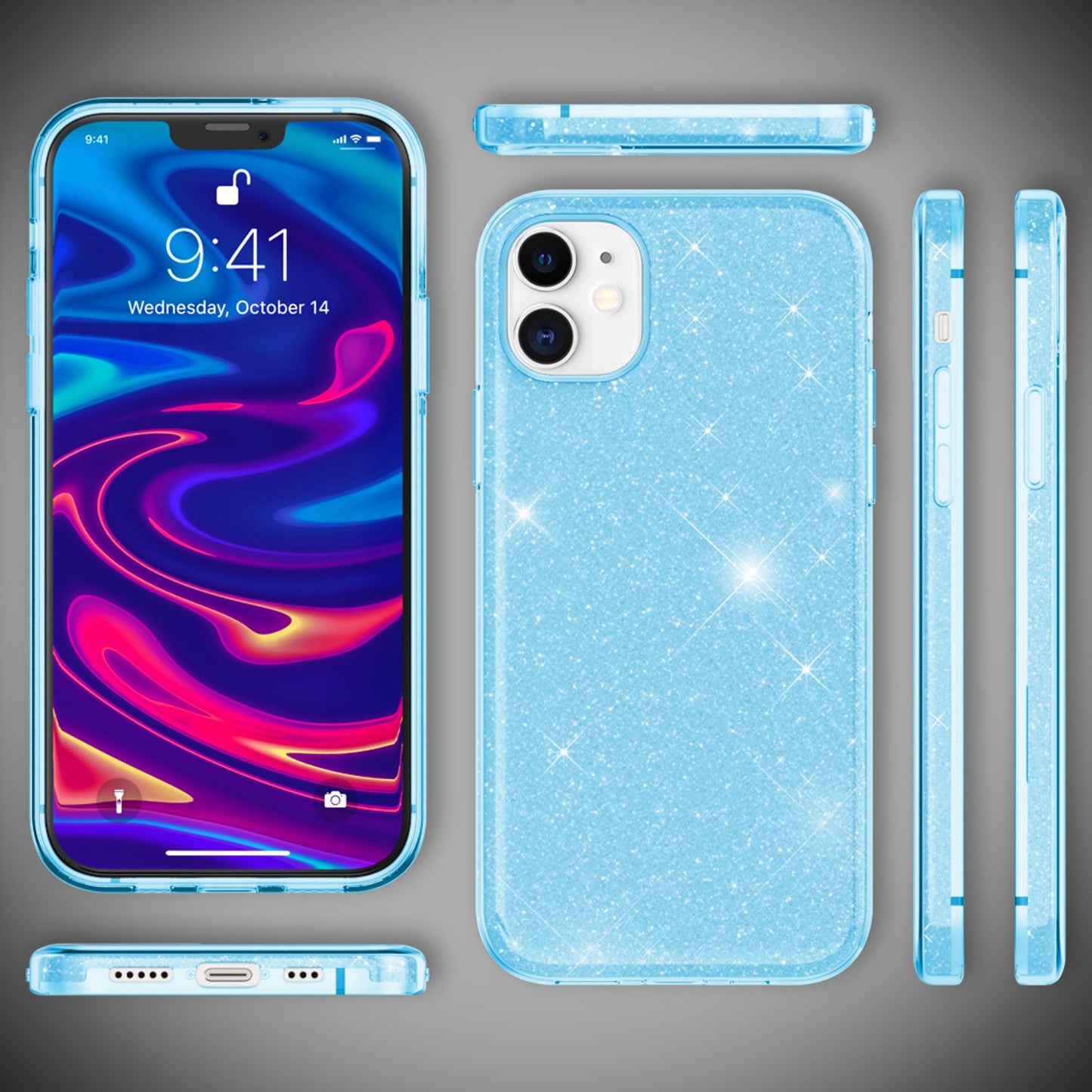 NALIA Glitzer Handy Hülle für iPhone 12 / 12 Pro, Bling Case Case Schutz Cover