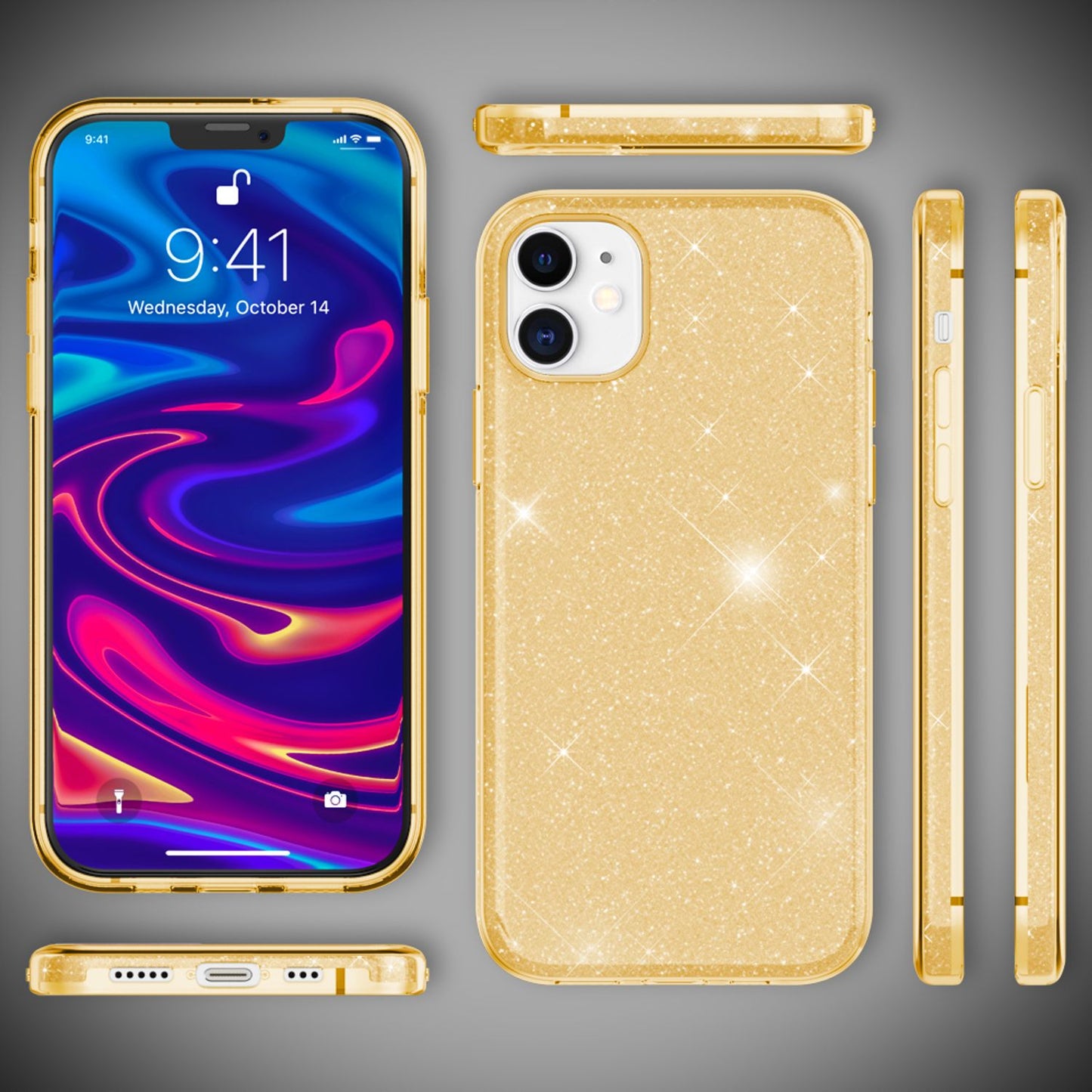 NALIA Glitzer Handy Hülle für iPhone 12 / 12 Pro, Bling Case Case Schutz Cover