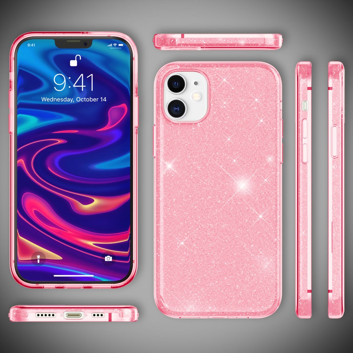 NALIA Glitzer Handy Hülle für iPhone 12 / 12 Pro, Bling Case Case Schutz Cover