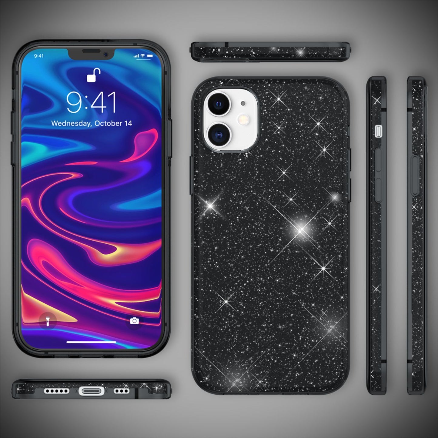 NALIA Glitzer Handy Hülle für iPhone 12 / 12 Pro, Bling Case Case Schutz Cover