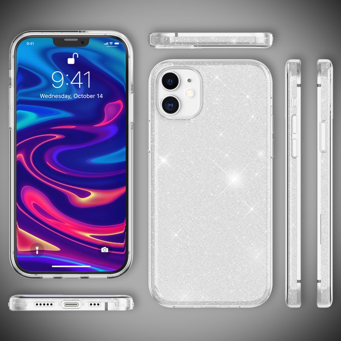 NALIA Glitzer Handy Hülle für iPhone 12 / 12 Pro, Bling Case Case Schutz Cover