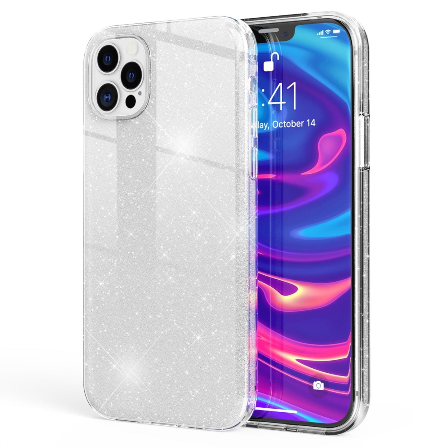 NALIA Glitzer Handy Hülle für iPhone 12 Pro Max, Bling Case Glitter Cover Bumper