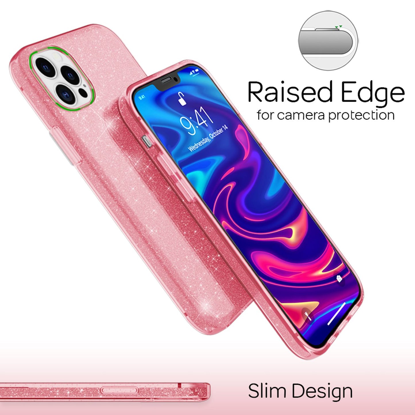 NALIA Glitzer Handy Hülle für iPhone 12 Pro Max, Bling Case Glitter Cover Bumper