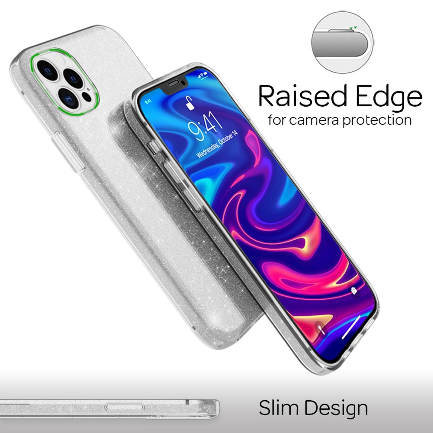 NALIA Glitzer Handy Hülle für iPhone 12 Pro Max, Bling Case Glitter Cover Bumper