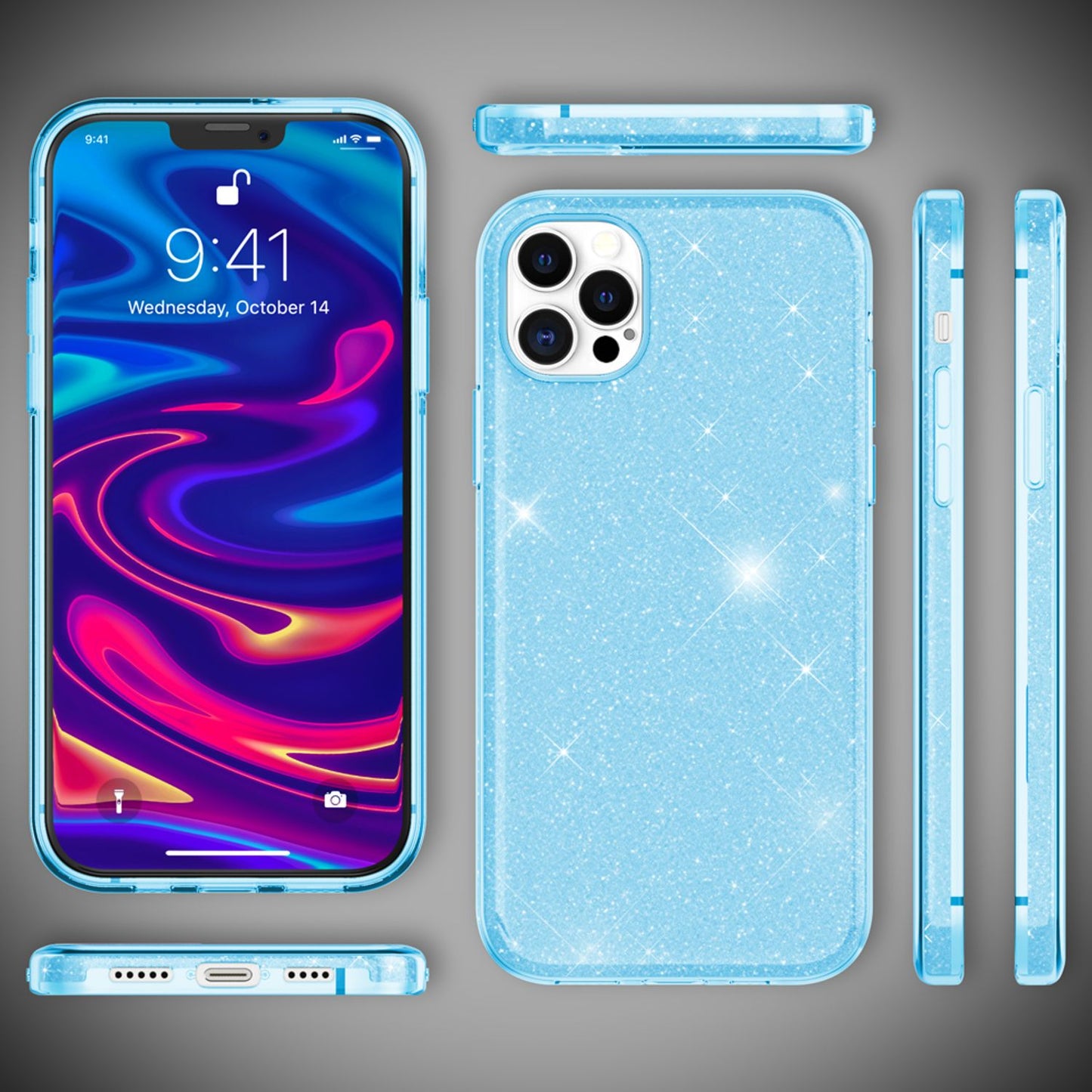 NALIA Glitzer Handy Hülle für iPhone 12 Pro Max, Bling Case Glitter Cover Bumper