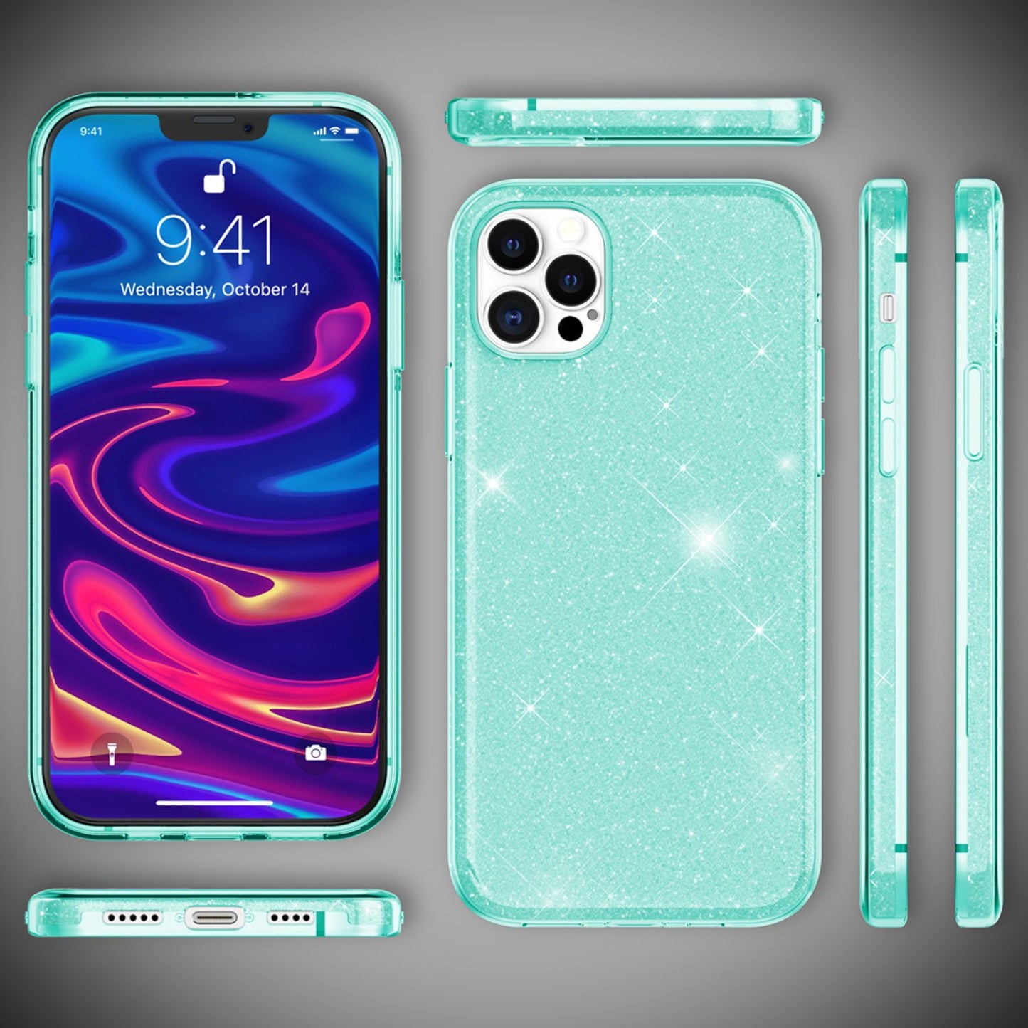 NALIA Glitzer Handy Hülle für iPhone 12 Pro Max, Bling Case Glitter Cover Bumper