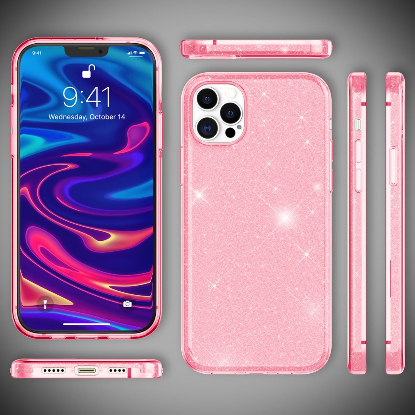 NALIA Glitzer Handy Hülle für iPhone 12 Pro Max, Bling Case Glitter Cover Bumper