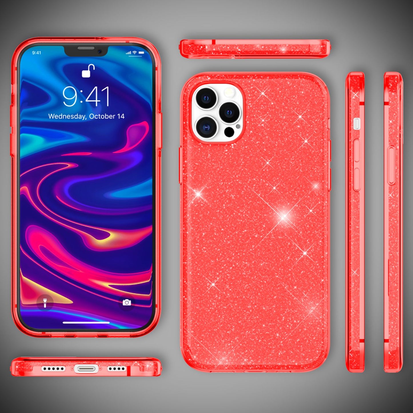 NALIA Glitzer Handy Hülle für iPhone 12 Pro Max, Bling Case Glitter Cover Bumper