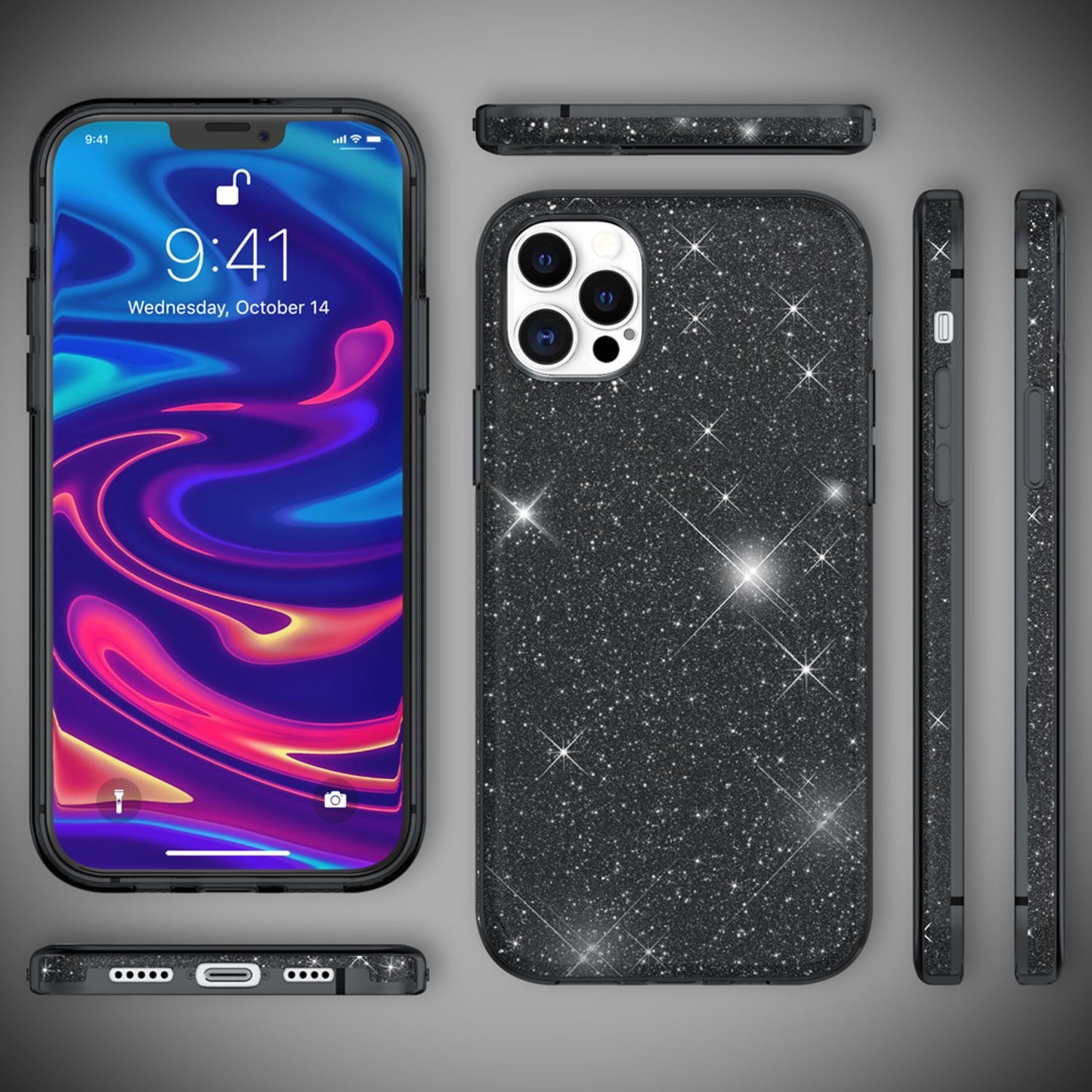 NALIA Glitzer Handy Hülle für iPhone 12 Pro Max, Bling Case Glitter Cover Bumper