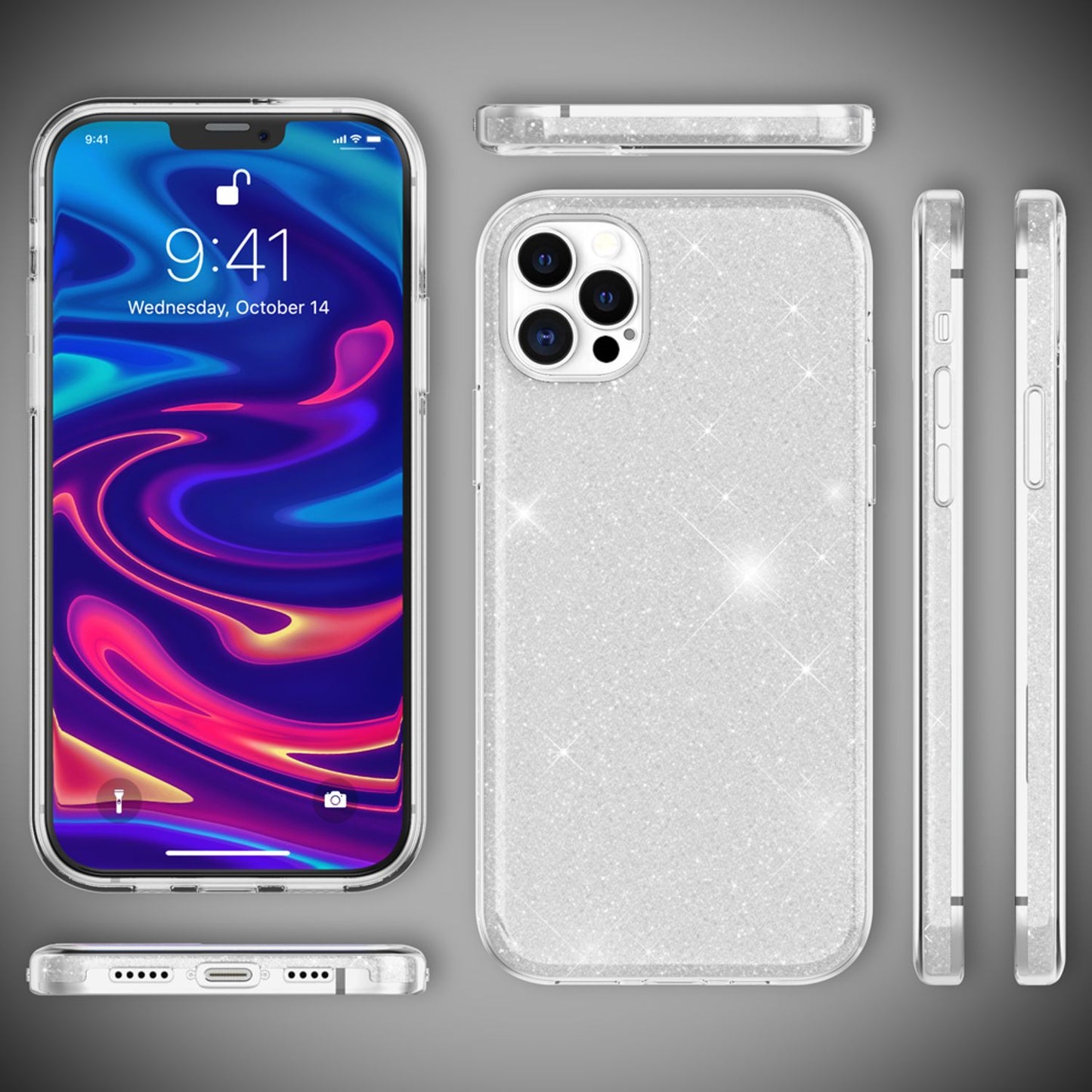 NALIA Glitzer Handy Hülle für iPhone 12 Pro Max, Bling Case Glitter Cover Bumper