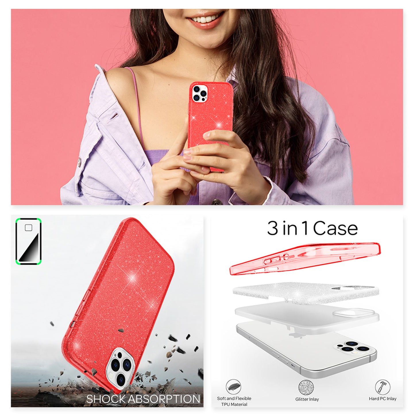 NALIA Glitzer Handy Hülle für iPhone 12 Pro Max, Bling Case Glitter Cover Bumper