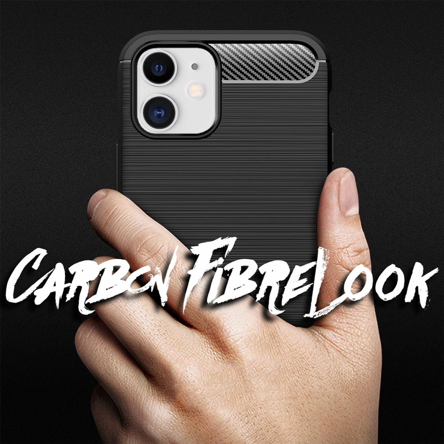 NALIA Carbon Case für iPhone 12 mini, Silikon Handy Hülle Schutz Tasche Cover