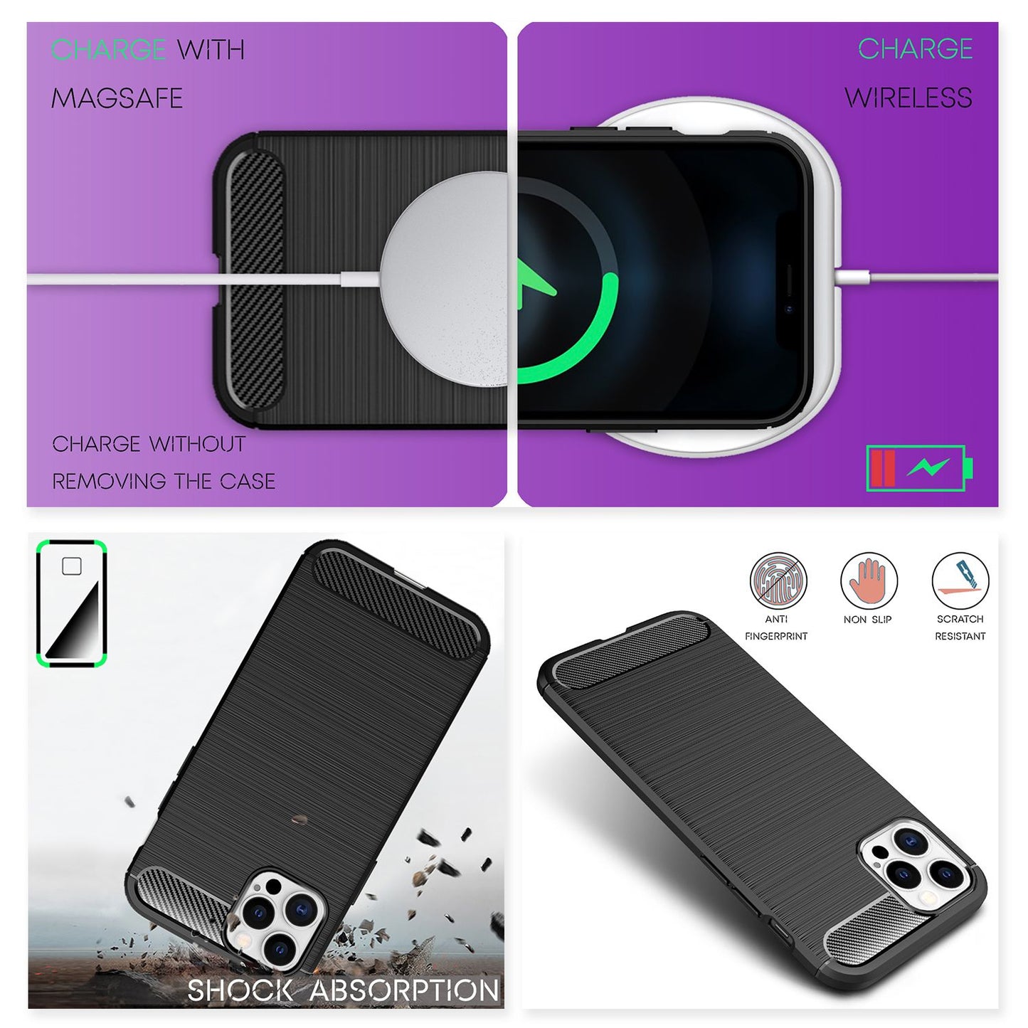 NALIA Carbon Case für iPhone 12 Pro Max, Silikon Handy Hülle Cover Schutz Tasche