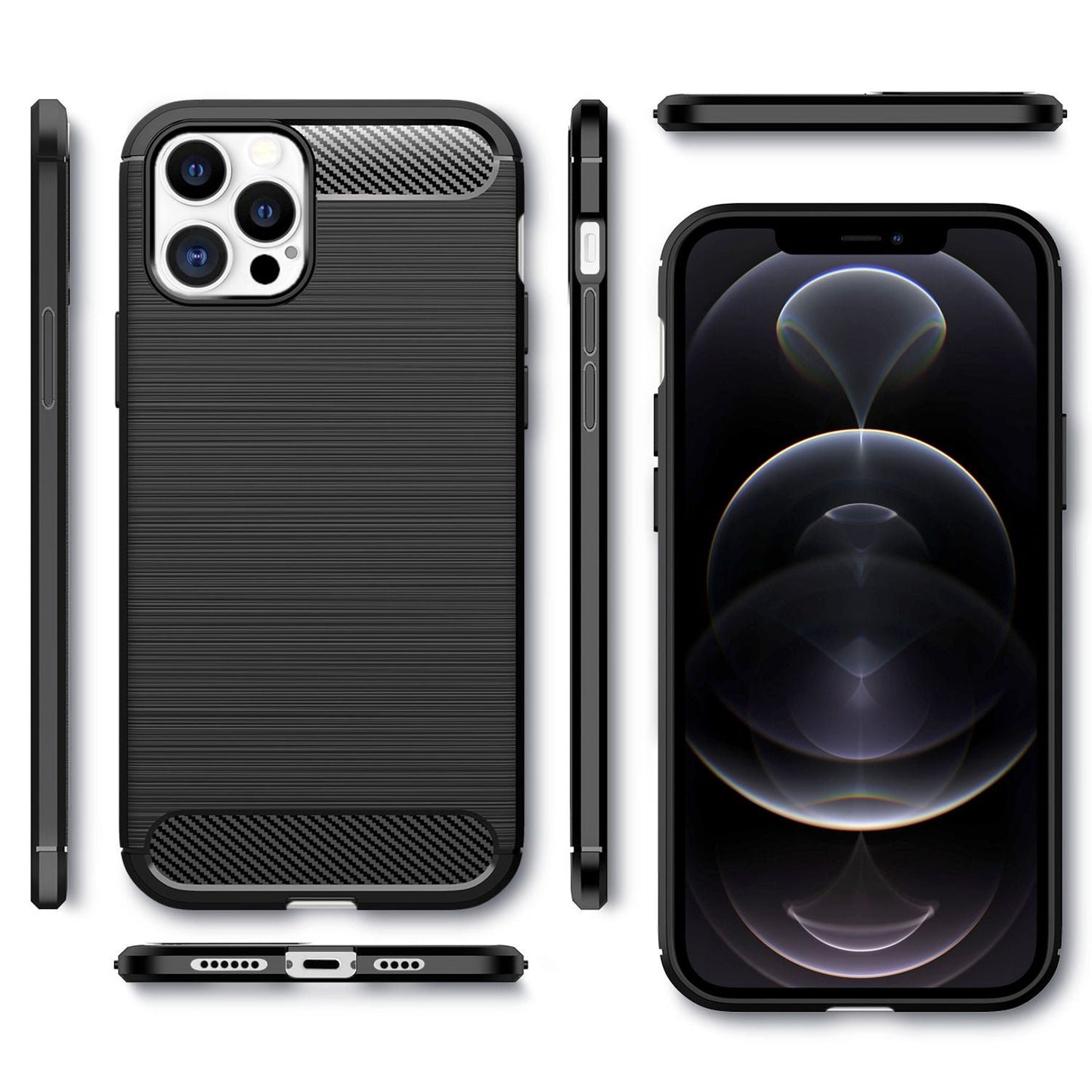 NALIA Carbon Case für iPhone 12 Pro Max, Silikon Handy Hülle Cover Schutz Tasche