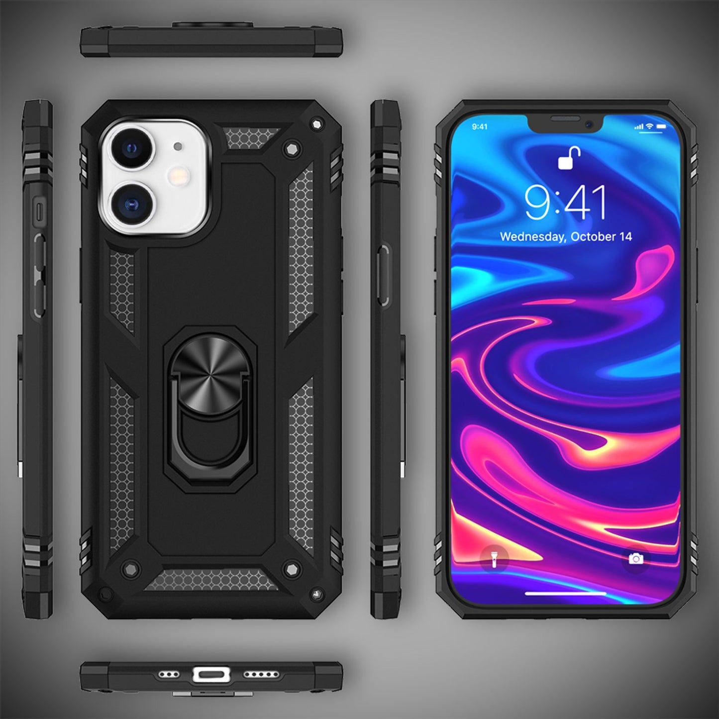 NALIA Ring Hülle für iPhone 12/ iPhone 12 Pro, Handy Hard Case Schutz Cover Etui