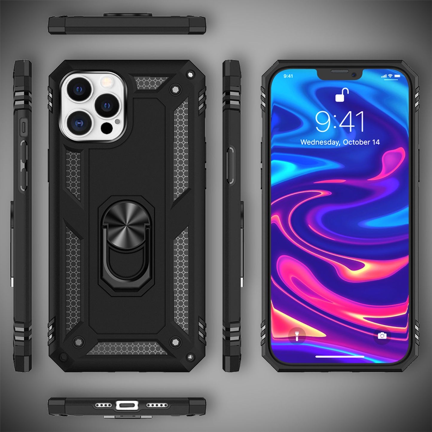 NALIA Ring Hülle für iPhone 12 Pro Max, Silikon Cover Hard Case Handy Etui Slim