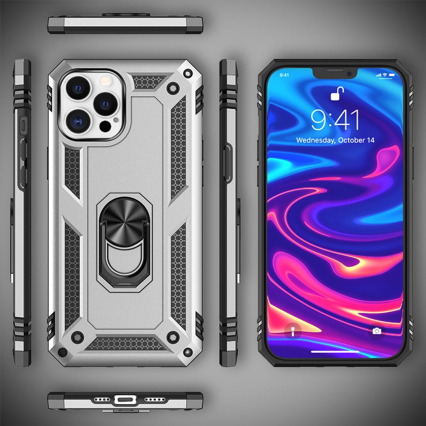 NALIA Ring Hülle für iPhone 12 Pro Max, Silikon Cover Hard Case Handy Etui Slim