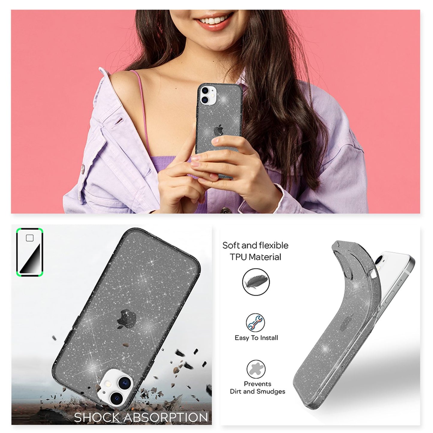 Husă NALIA cu sclipici pentru iPhone 12 mini, husă de telefon strălucitoare cu sclipici și protecție