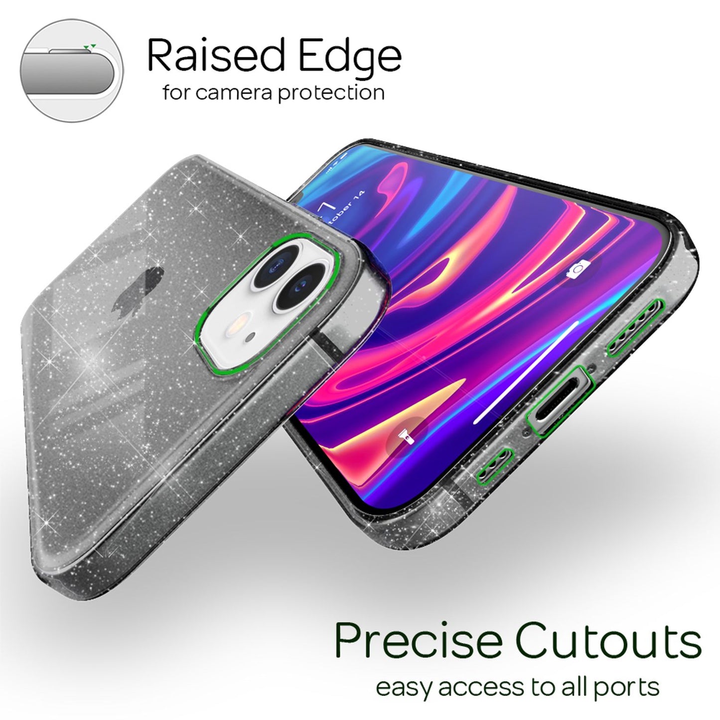 NALIA Glitzer Hülle für iPhone 12 / iPhone 12 Pro, Bling Handy Cover Schutz Case