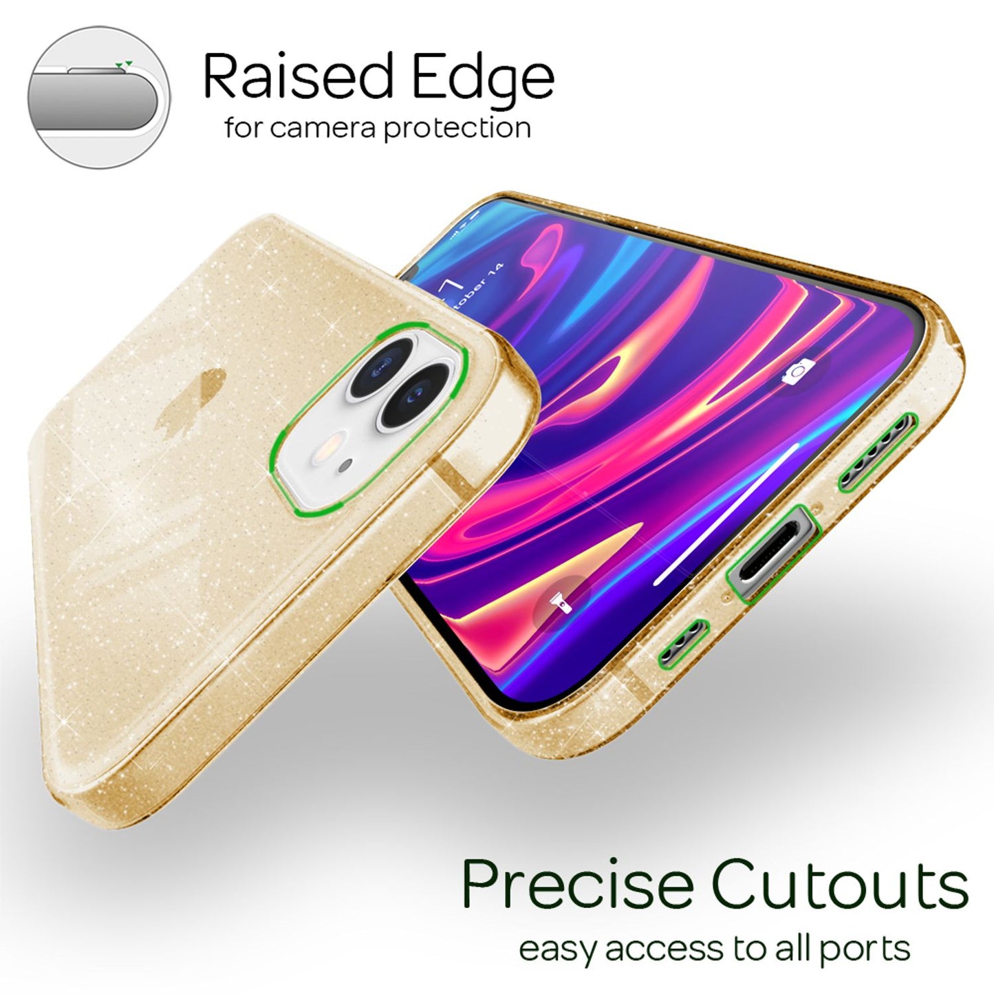 NALIA Glitzer Hülle für iPhone 12 / iPhone 12 Pro, Bling Handy Cover Schutz Case