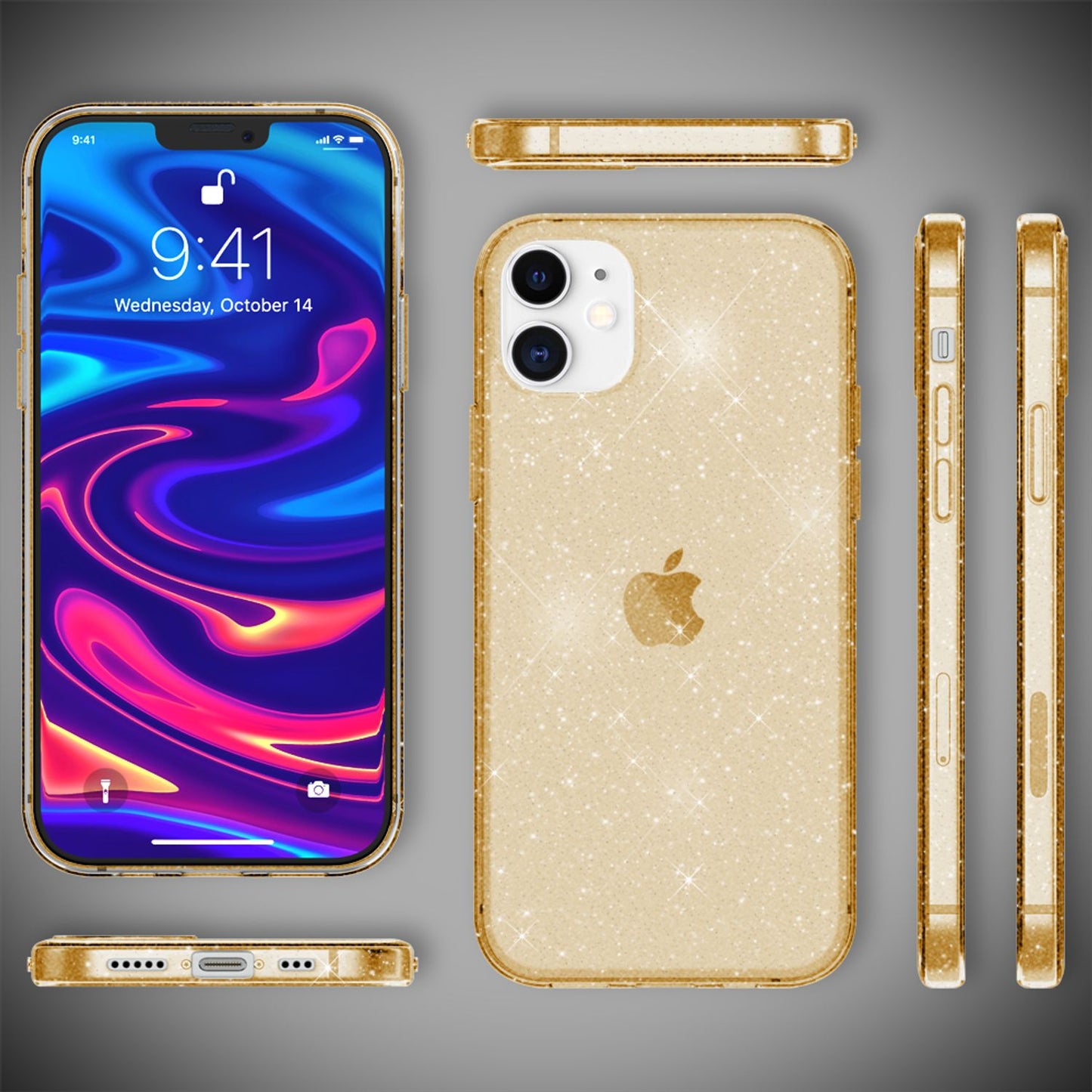 NALIA Glitzer Hülle für iPhone 12 / iPhone 12 Pro, Bling Handy Cover Schutz Case