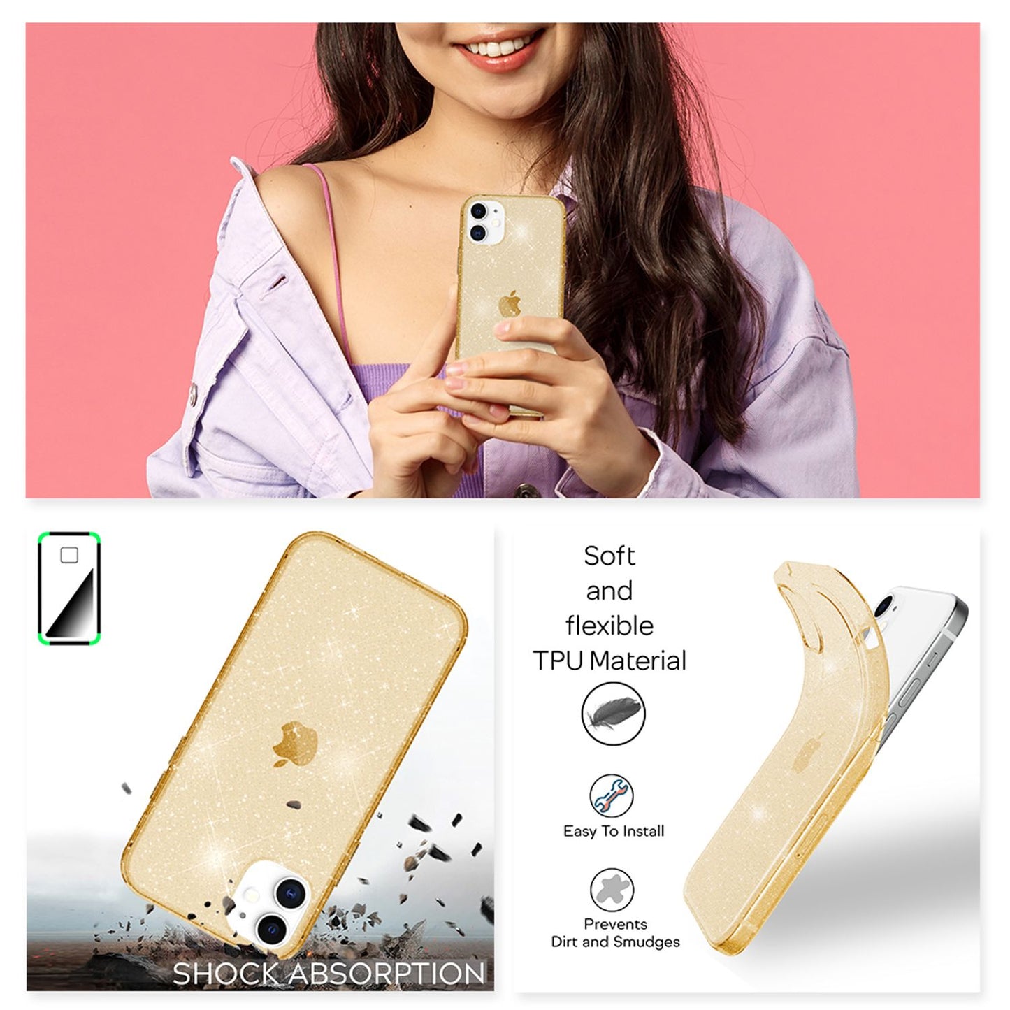 NALIA Glitzer Hülle für iPhone 12 / iPhone 12 Pro, Bling Handy Cover Schutz Case