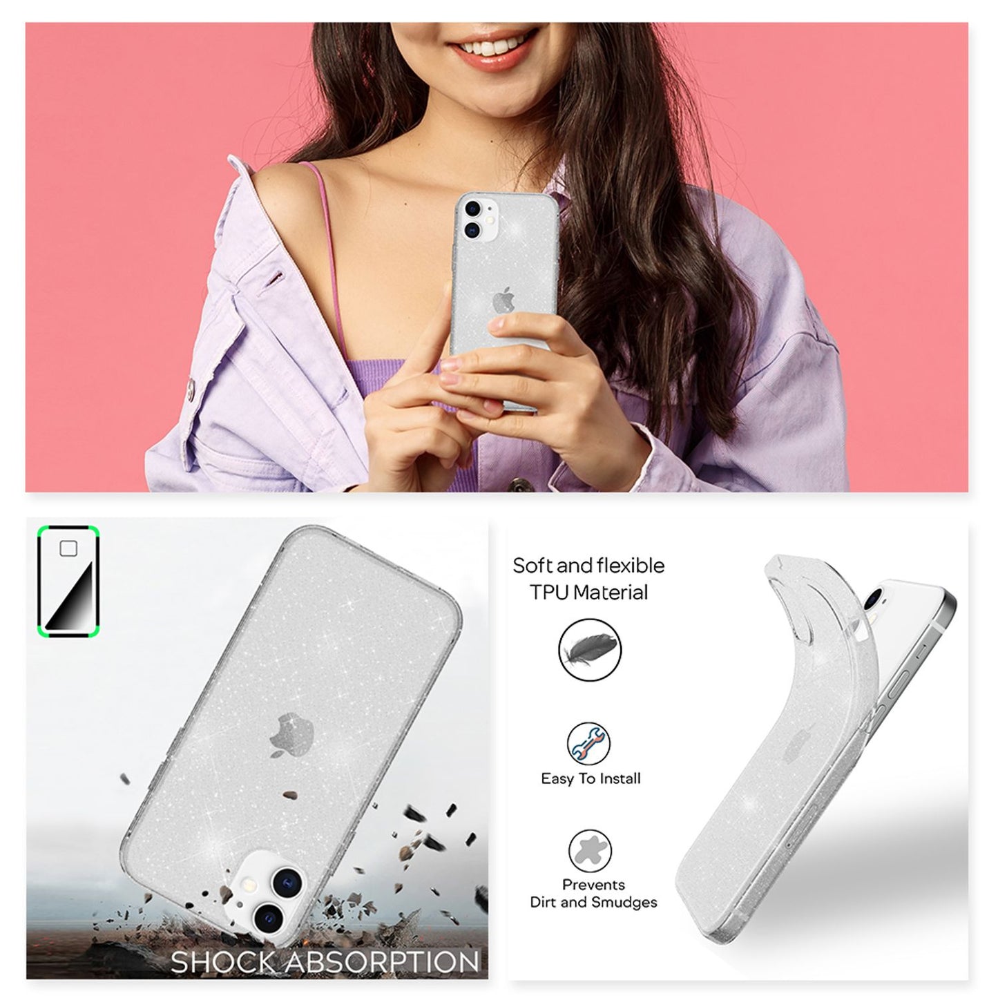 NALIA Glitzer Hülle für iPhone 12 / iPhone 12 Pro, Bling Handy Cover Schutz Case