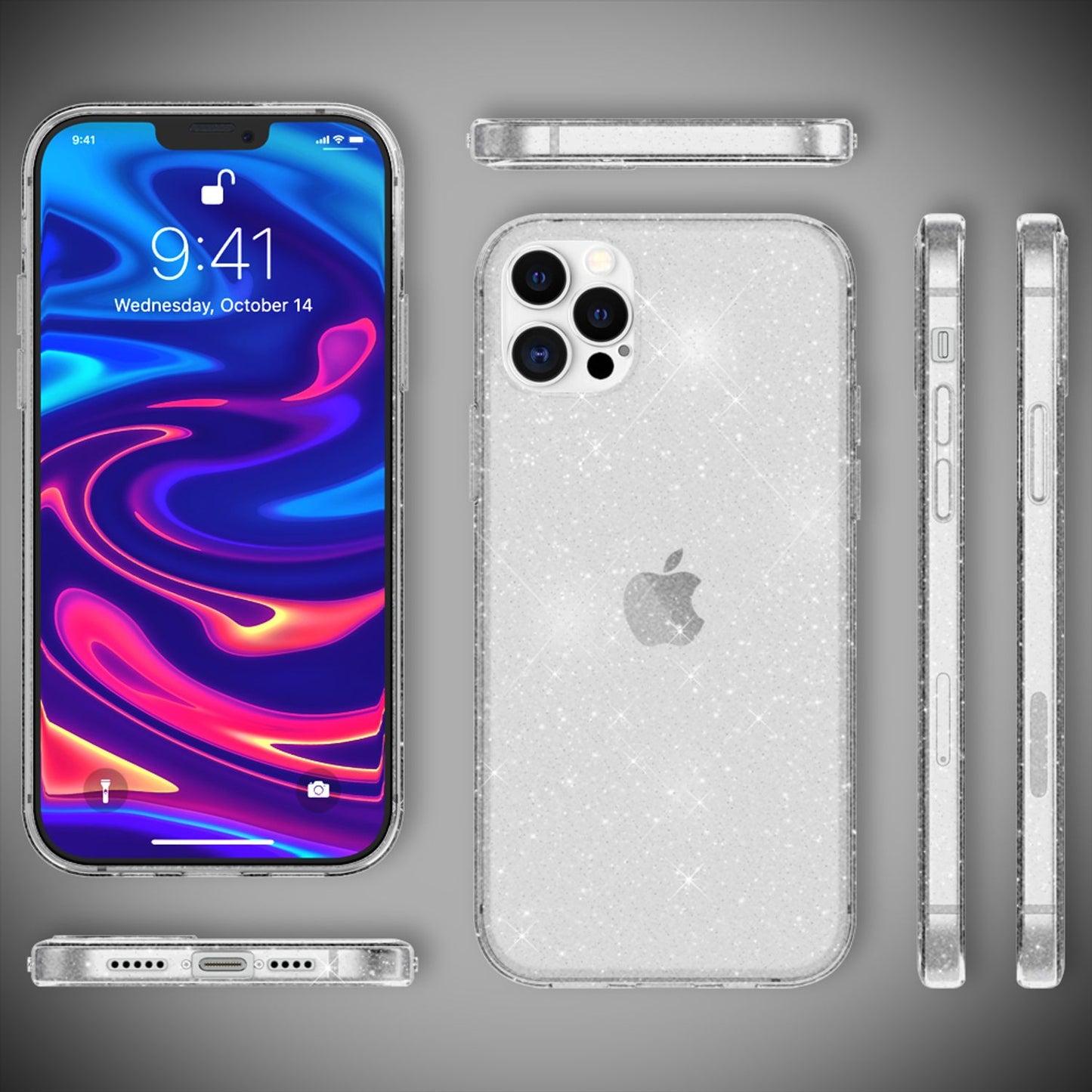 NALIA Glitzer Hülle für iPhone 12 Pro Max, Bling Handy Cover Schutz Glitter Case