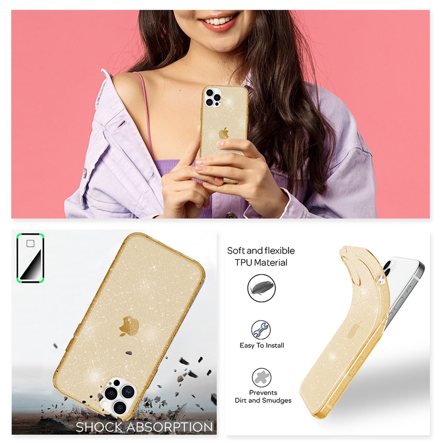 NALIA Glitzer Hülle für iPhone 12 Pro Max, Bling Handy Cover Schutz Glitter Case