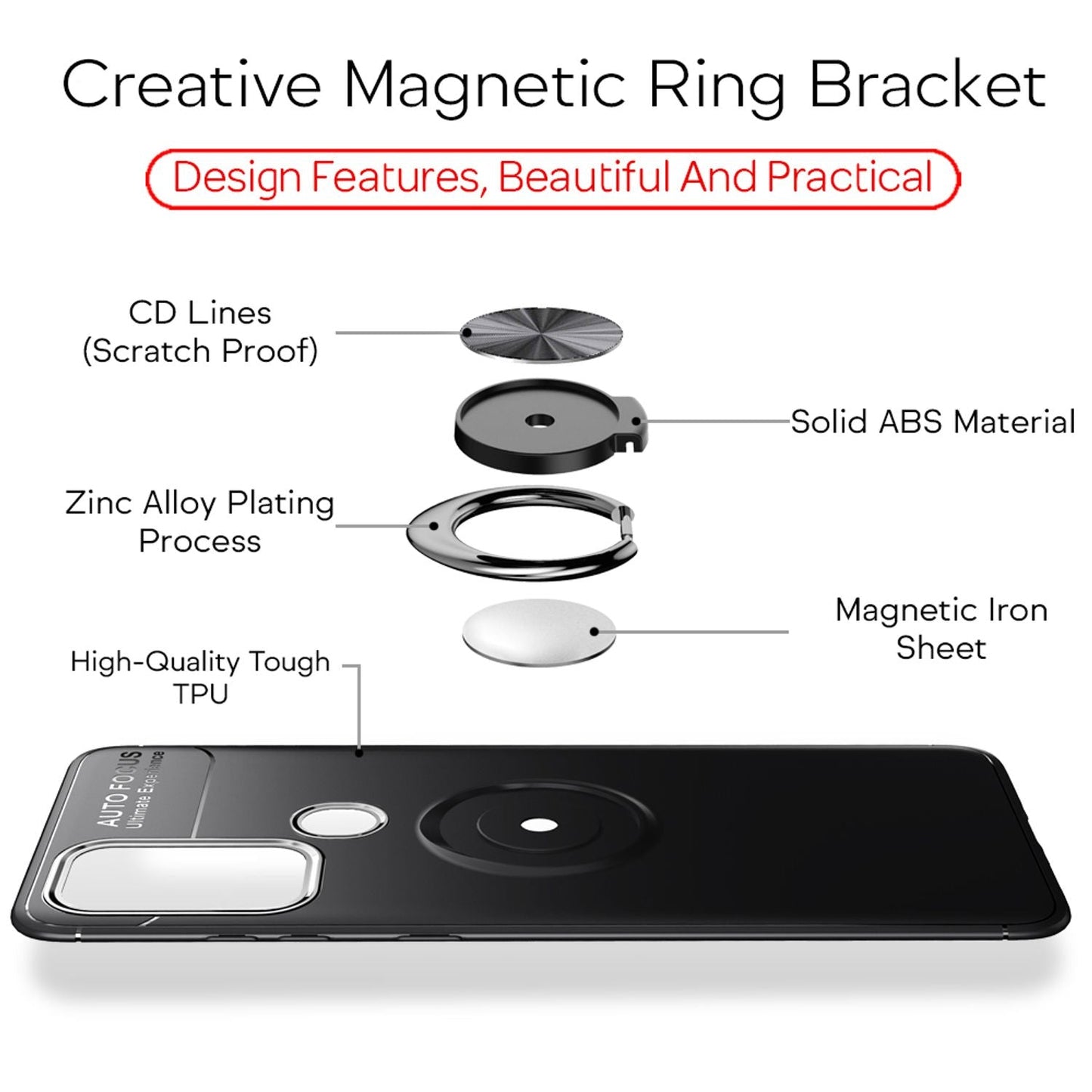 NALIA Ring Handy Hülle für Honor 9A, Slim Case Schutz Tasche Etui Bumper Cover